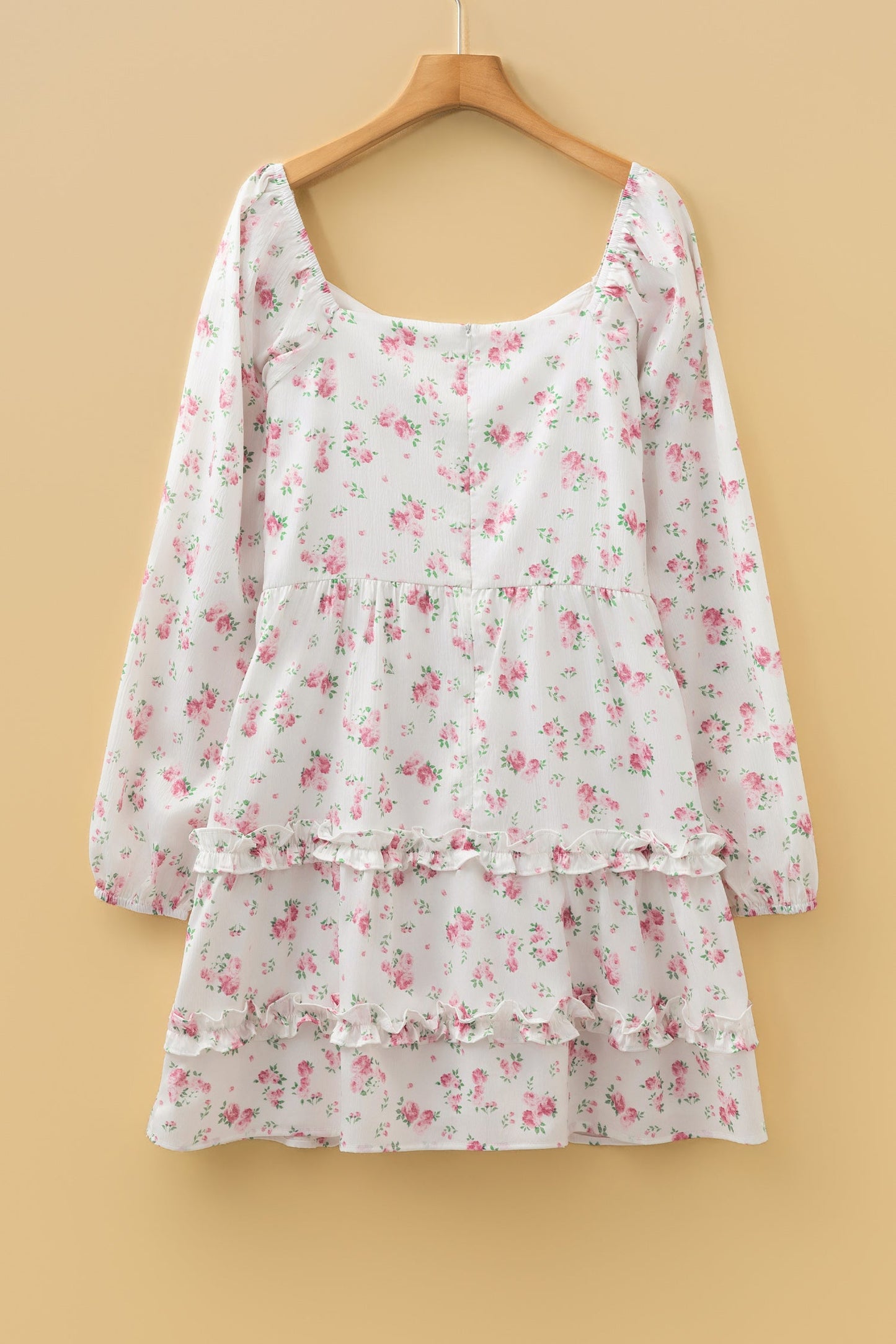 Floral Long Sleeve Ruffle Flared Mini Dress
