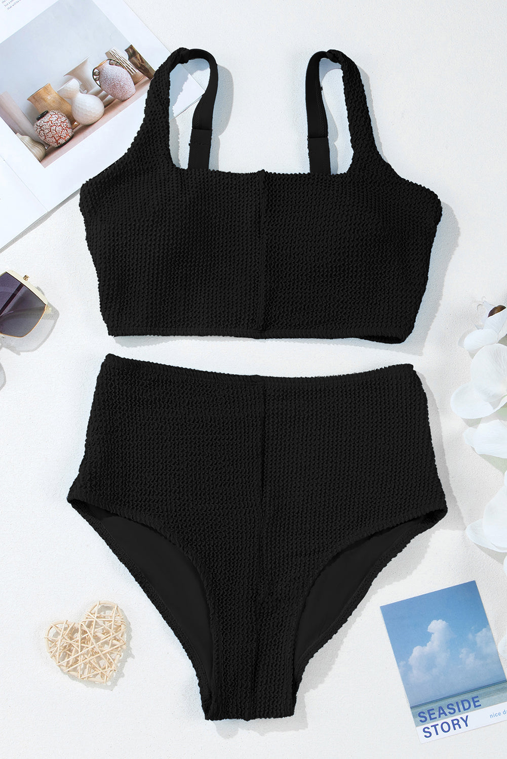 Corded Colorblock Bikini Top & High Waist Bottom
