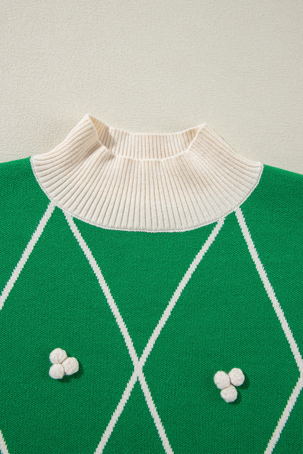 Christmas Geometric Diamond Pom Long Sleeve Sweater