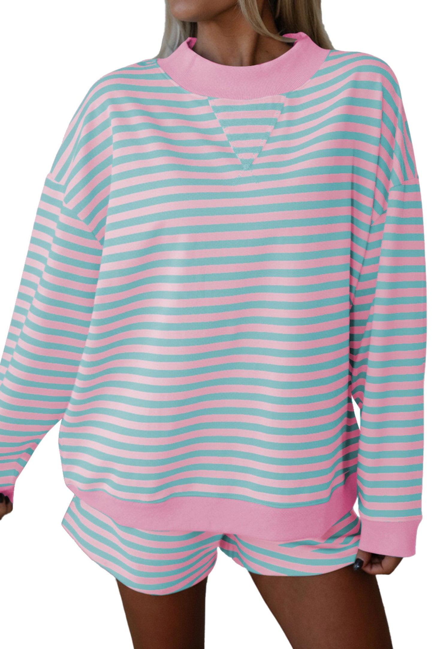 Stripe Colorblock Pullover & Pull-On Shorts Set