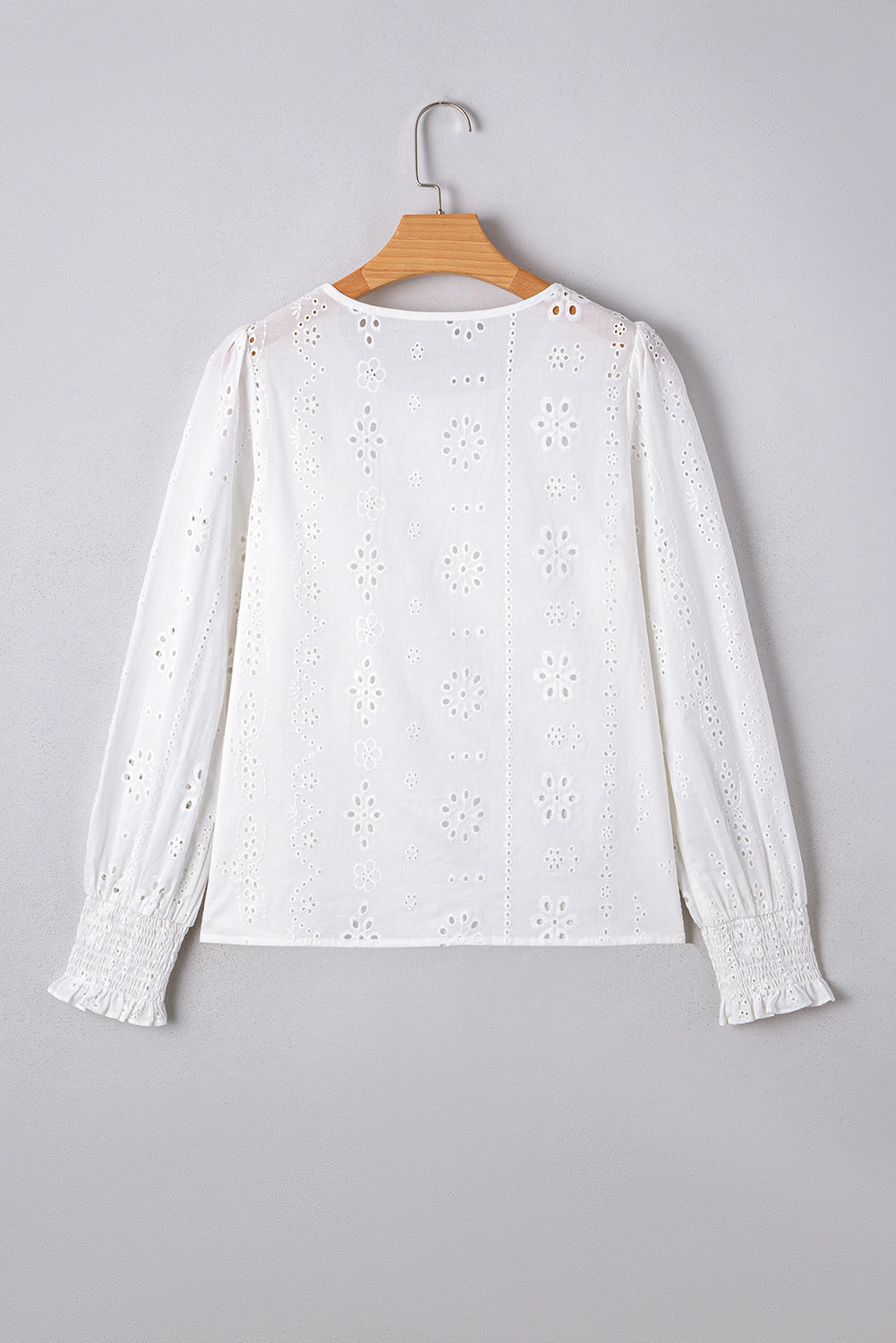 Solid Eyelet Embroidered Long Sleeve Blouse