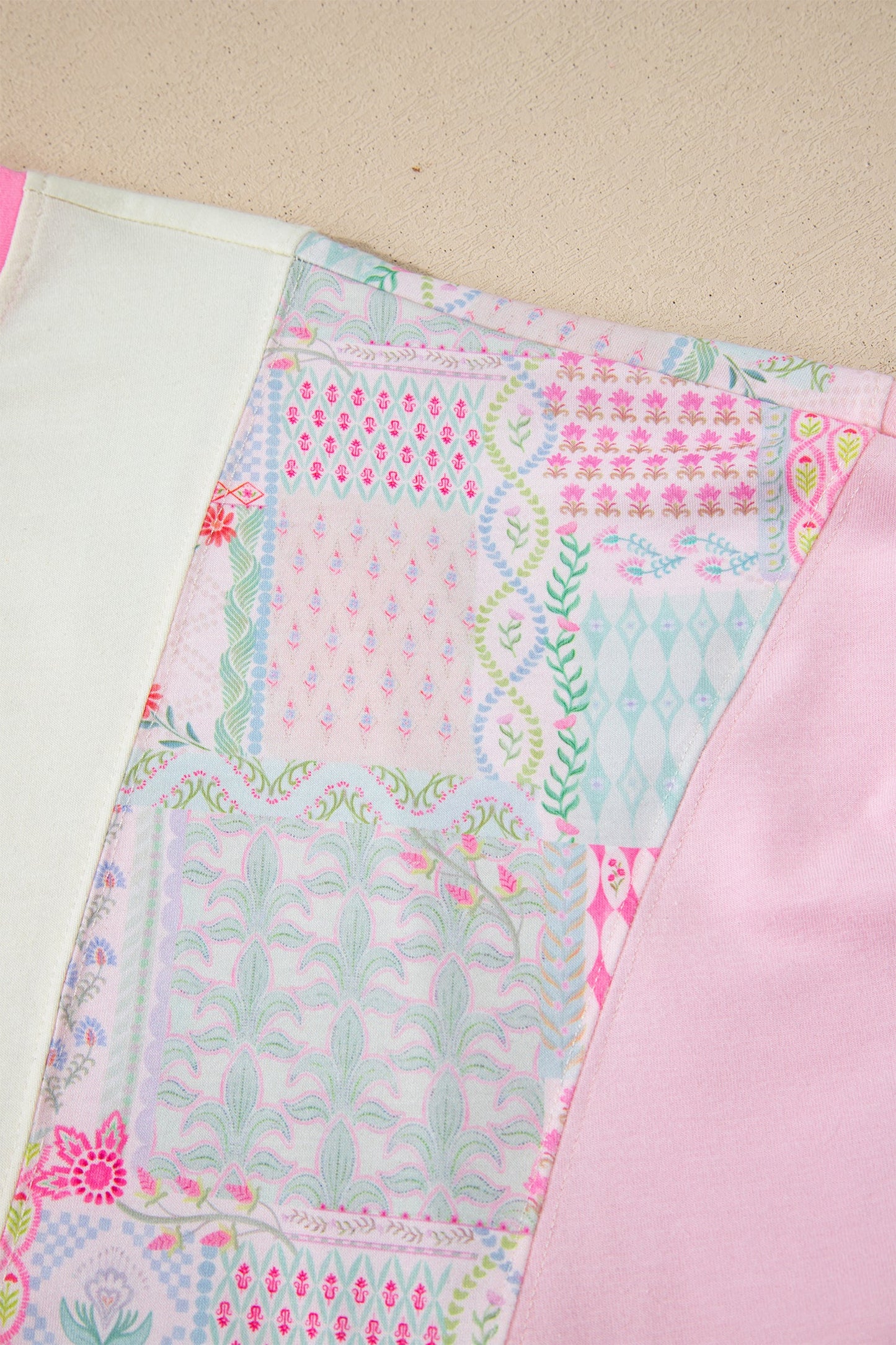 Floral Colorblock Patchwork Short Sleeve Top