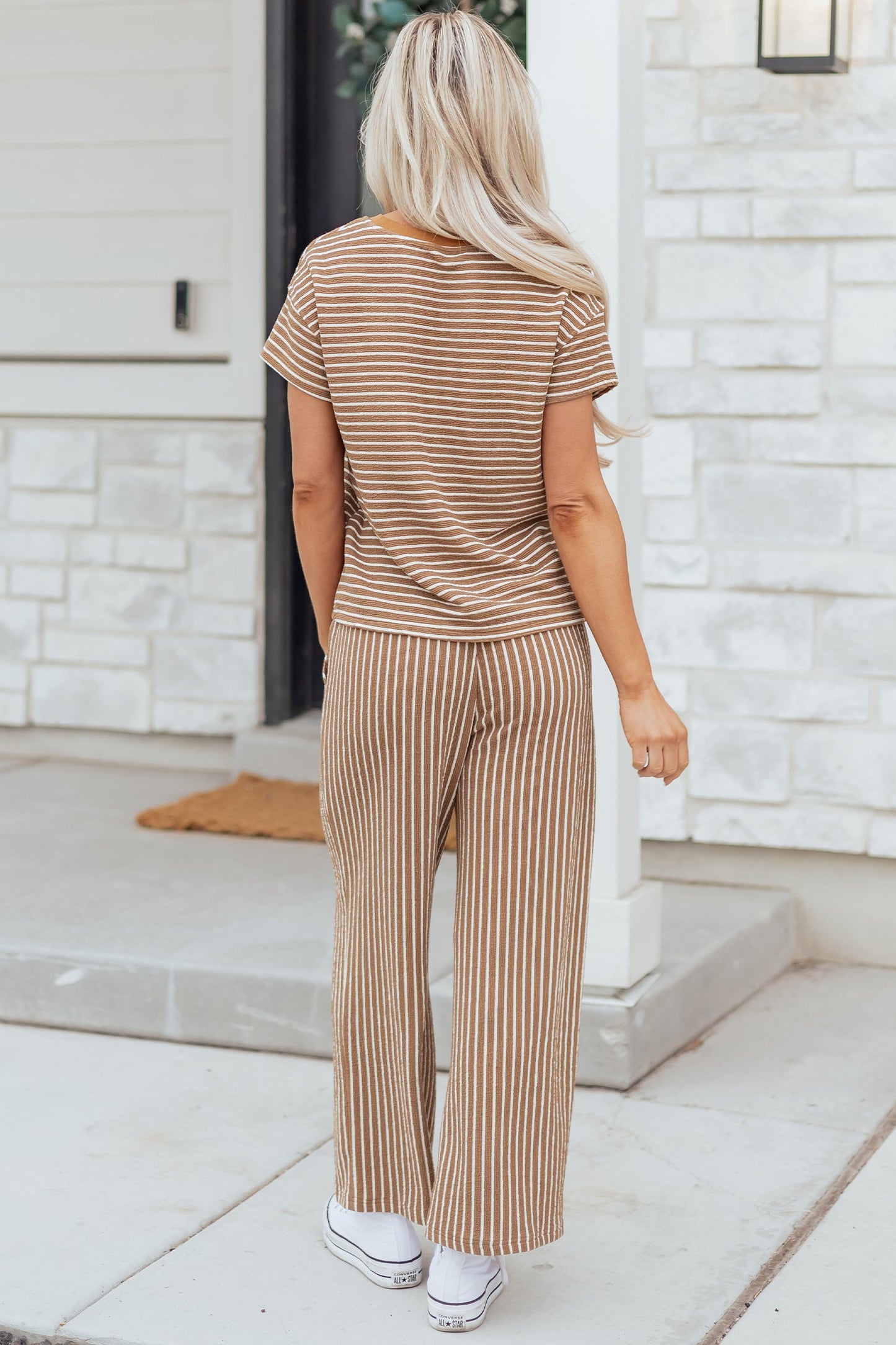 Stripe Crew Neck Tee and Drawstring Pants Set