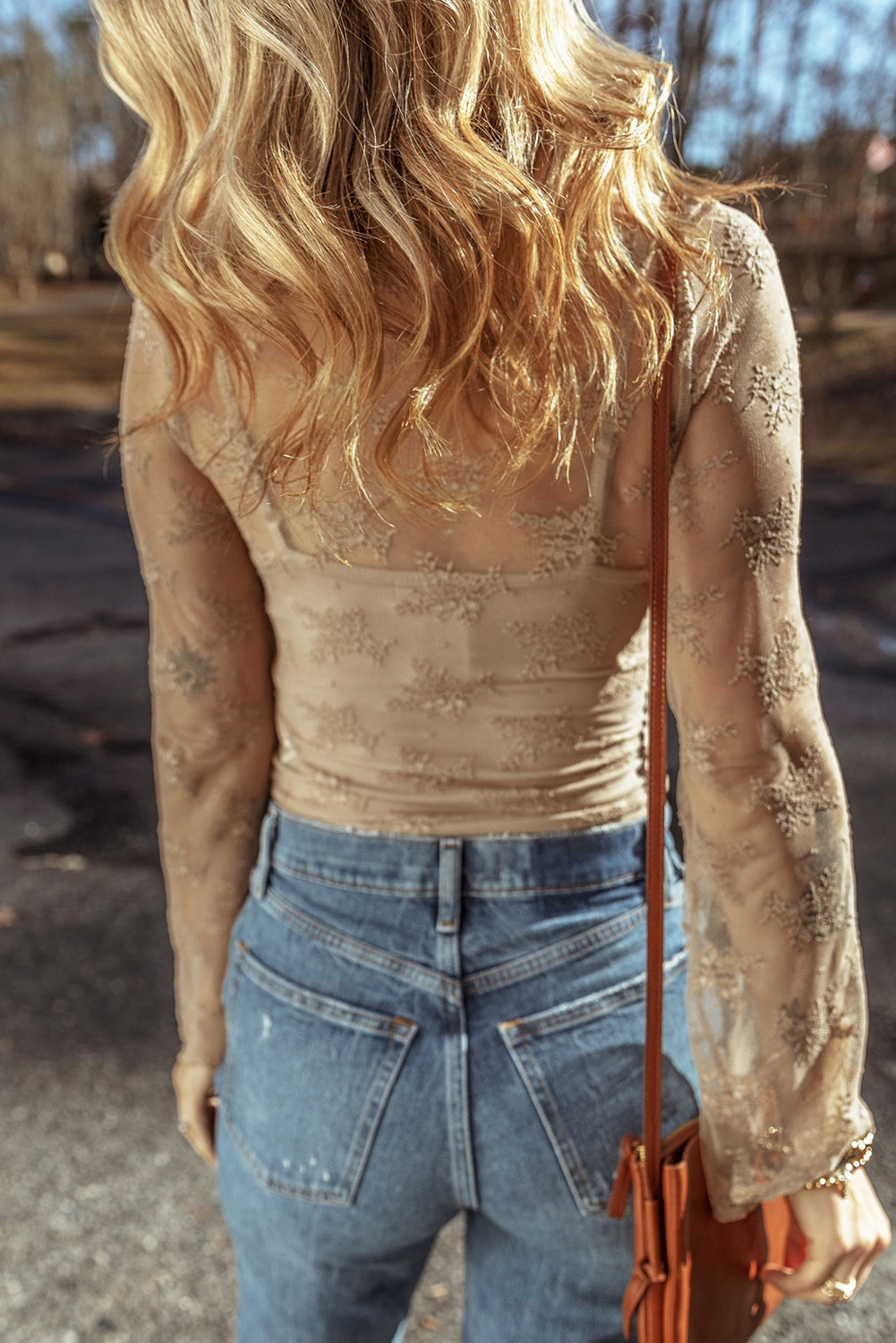 Lace Mesh Sheer Long Sleeve Blouse