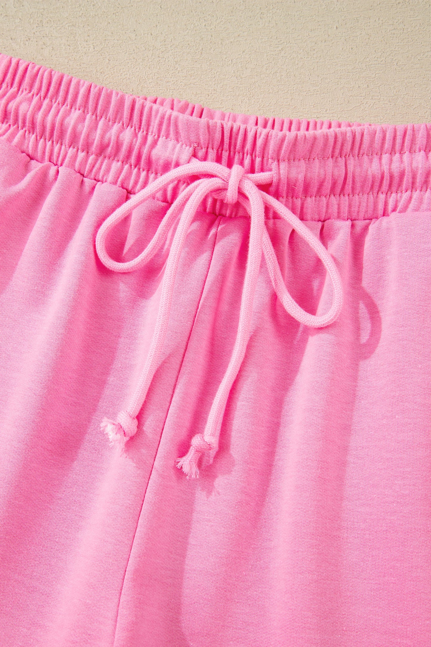 Solid Collared V-Neck Tee & Drawstring Shorts Set