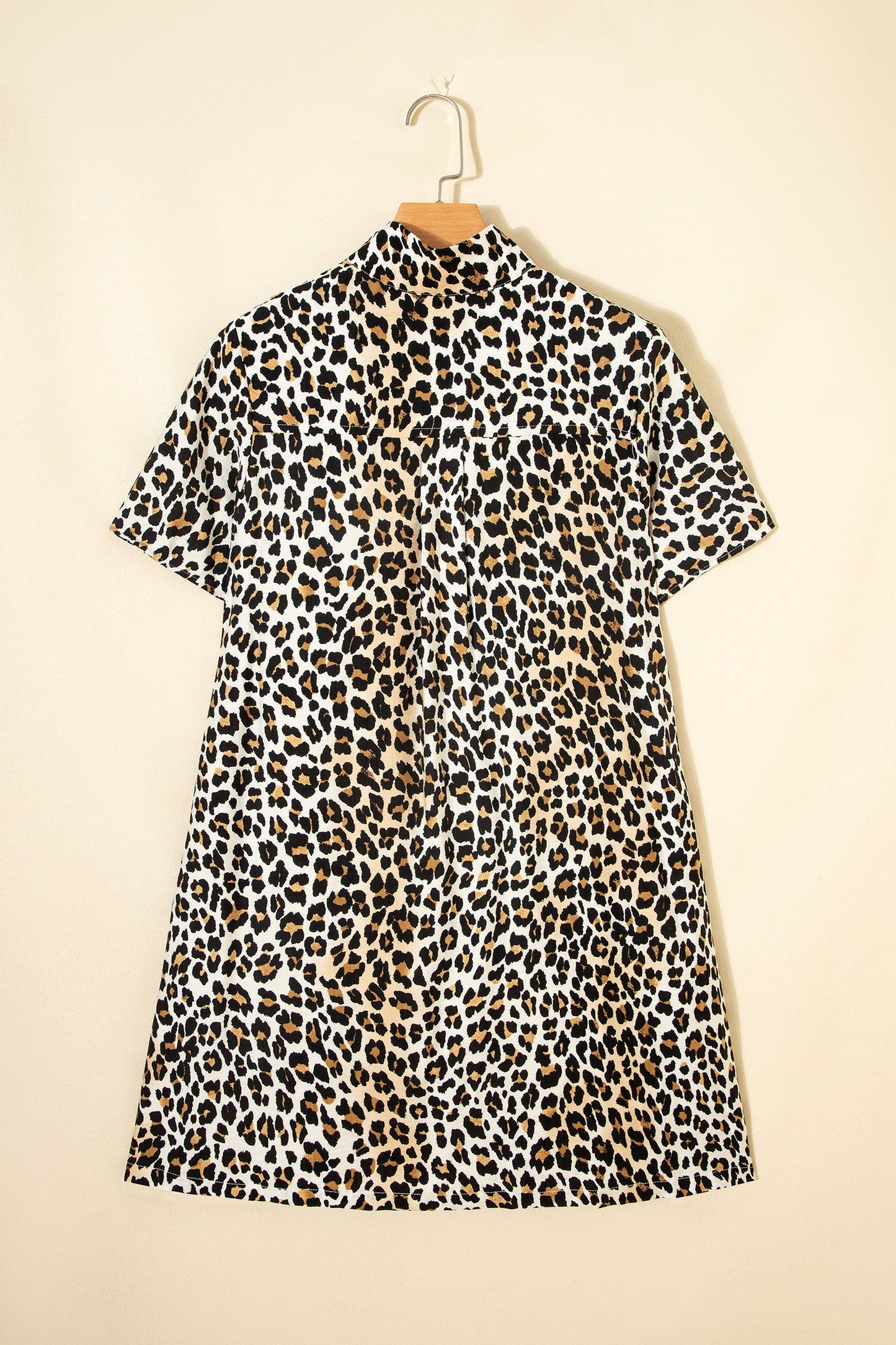 Leopard Half Buttoned Short Sleeve Mini Dress