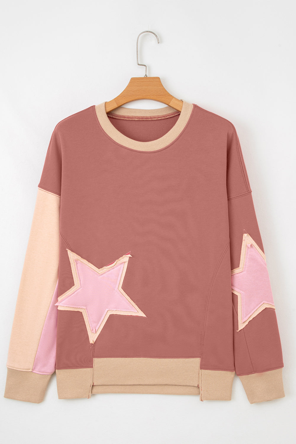 Star Patchwork Reverse Seam Drop Shoulder Sweatshirt