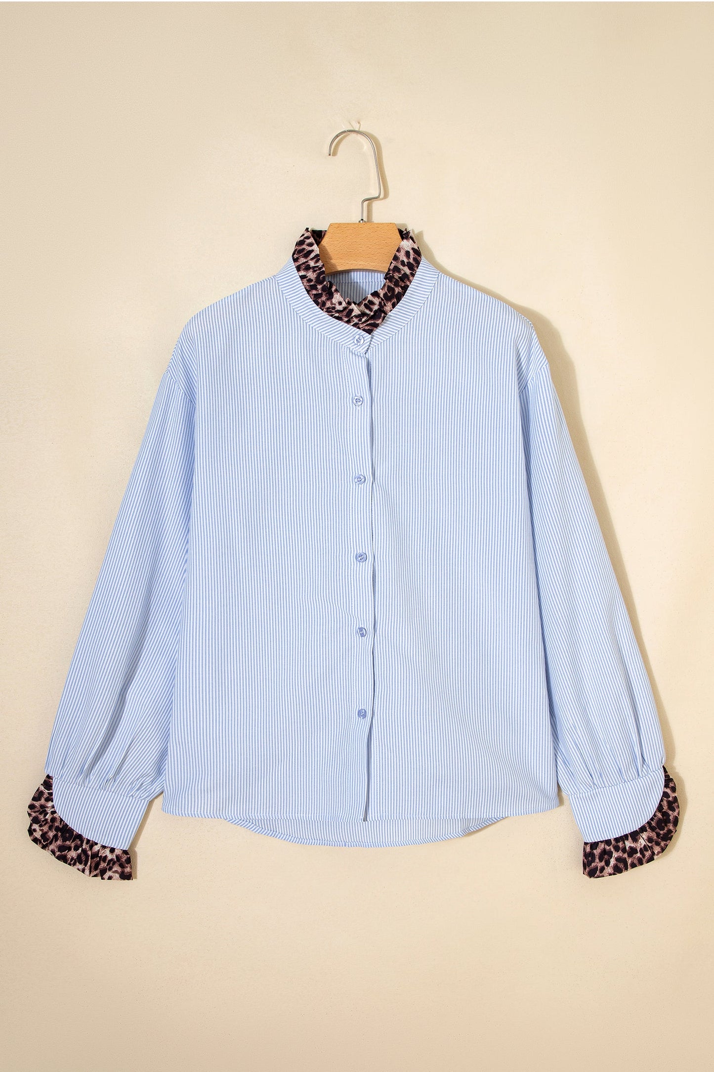 Stripe Patchwork Leopard Ruffle Long Sleeve Shirt