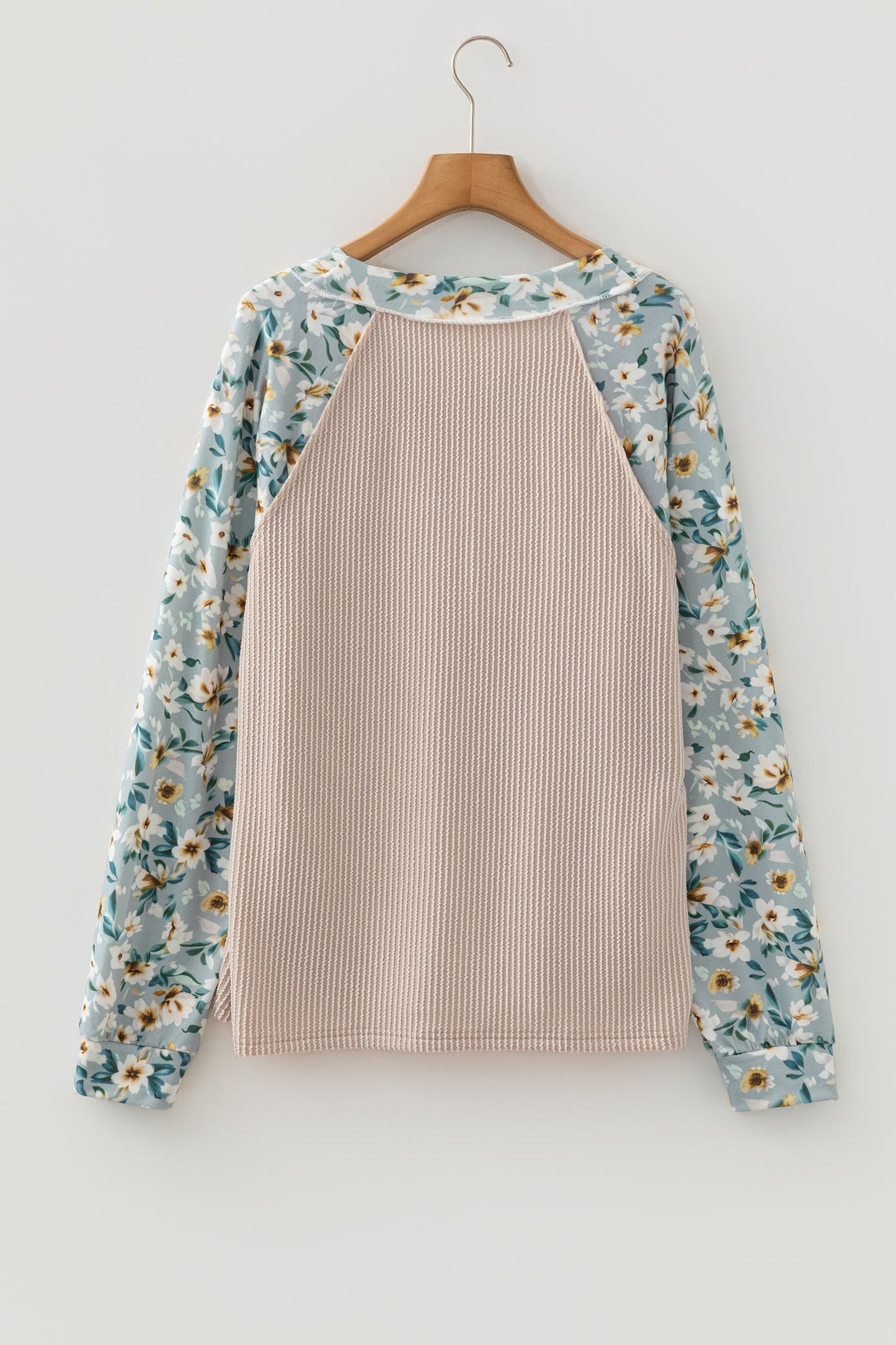 Floral Ribbed Contrast Patchwork Long Sleeve Top