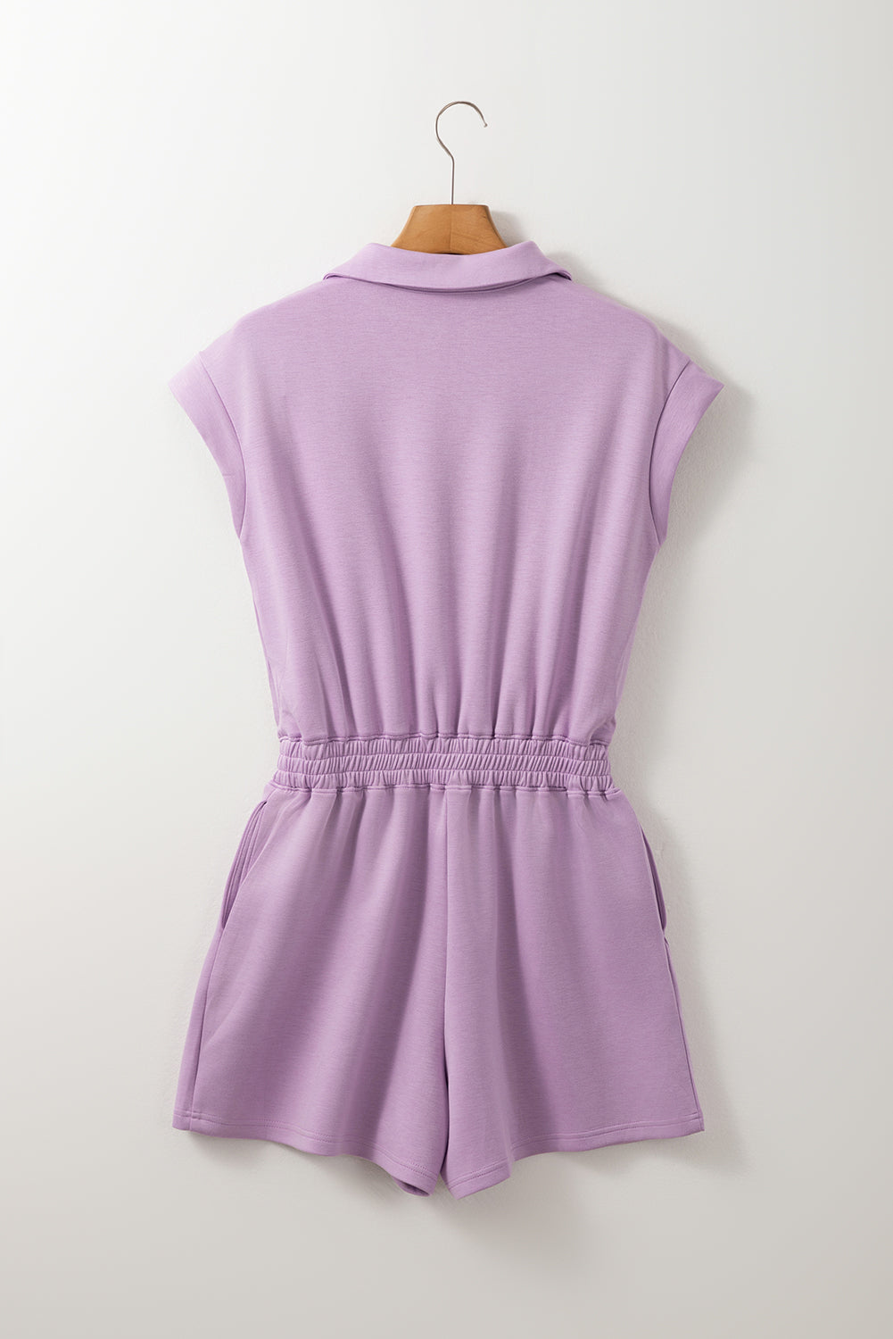Solid Zipped Collar Short Sleeve High Waist Romper