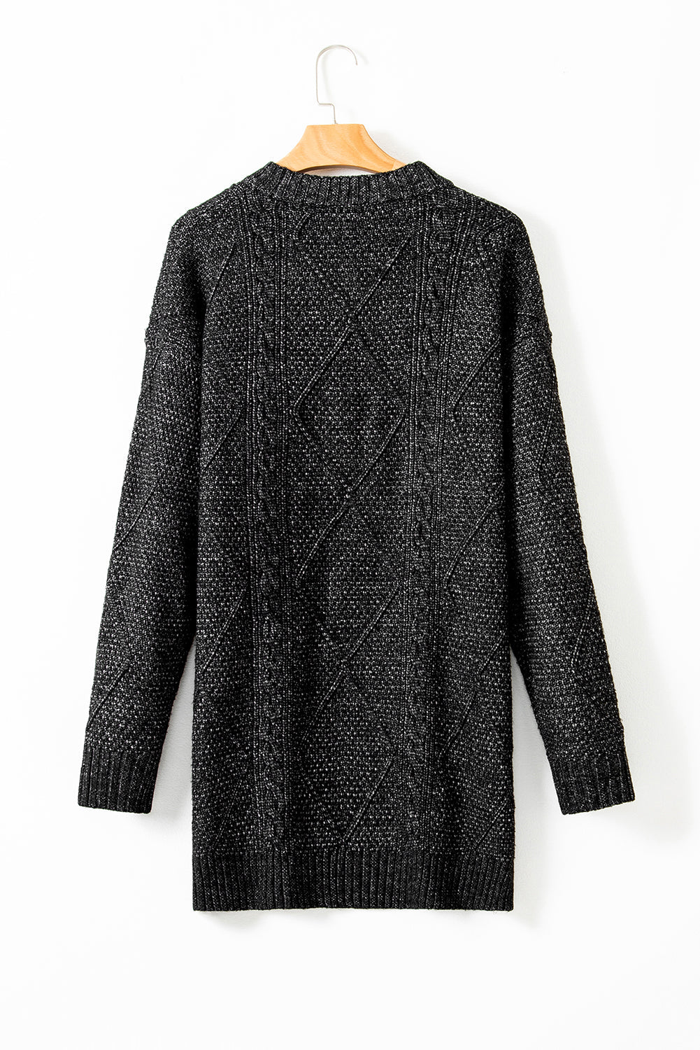 Solid Cable Knit Drop Shoulder Sweater Dress