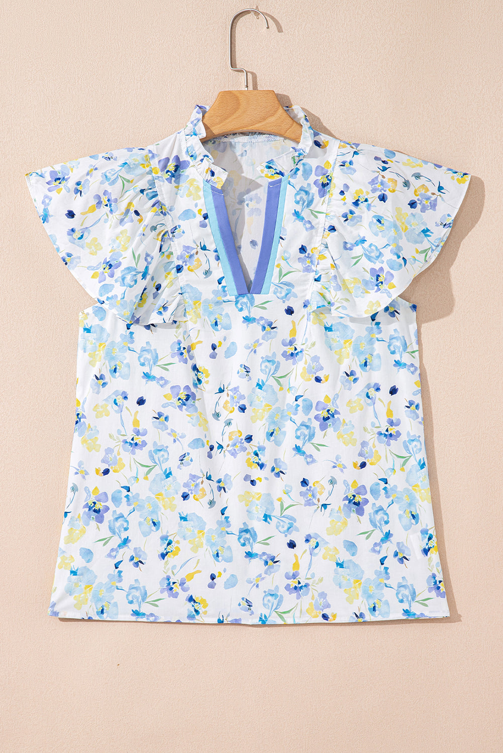 Floral Frill Notch V-Neck Blouse