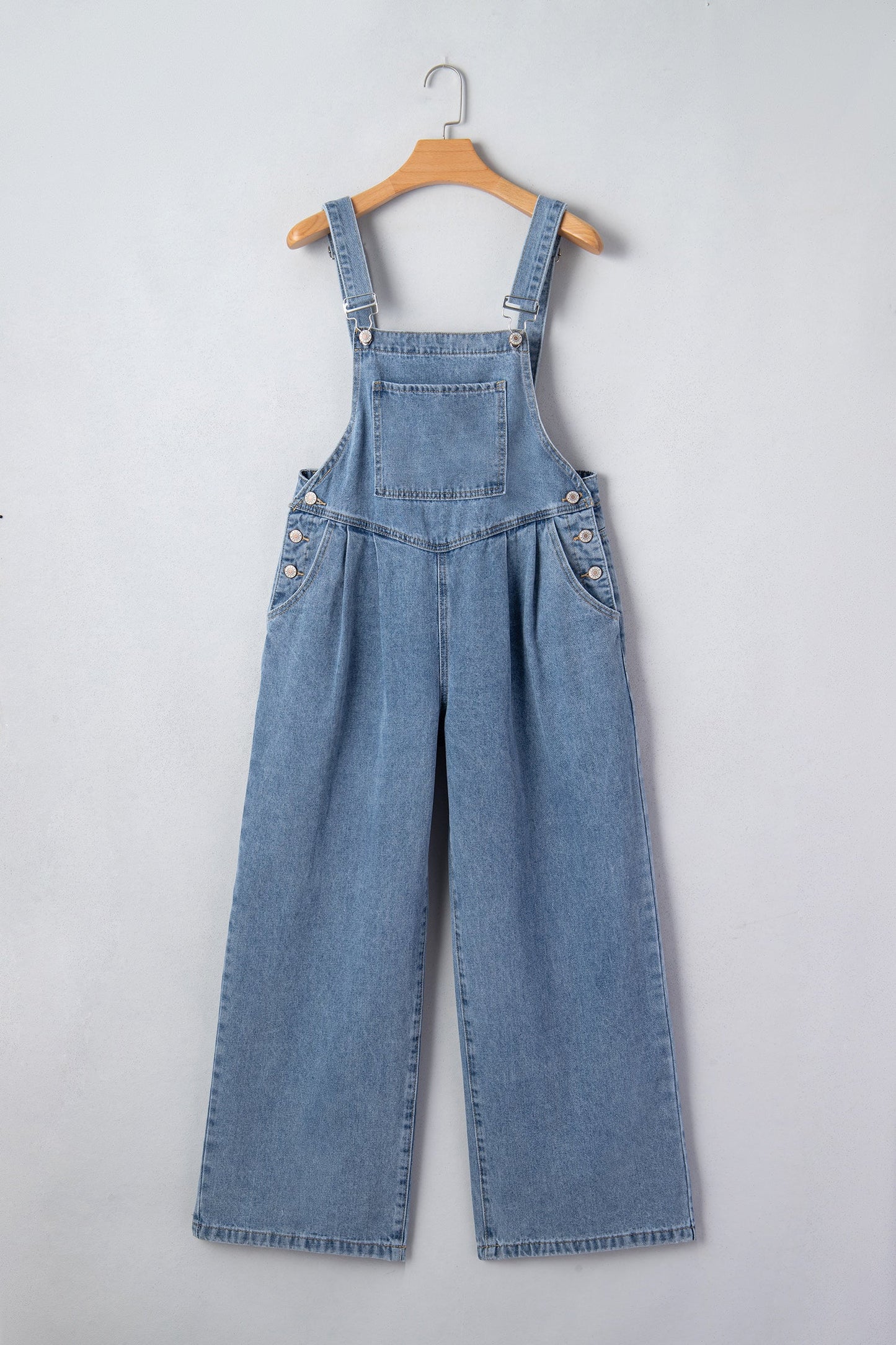 Pleated Wide Leg Retro Pocketed Denim Jumpsuit