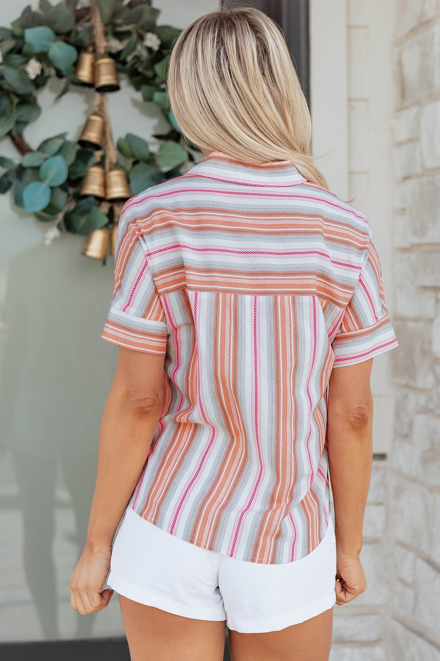 Stripe Button Up Short Sleeve Shirt