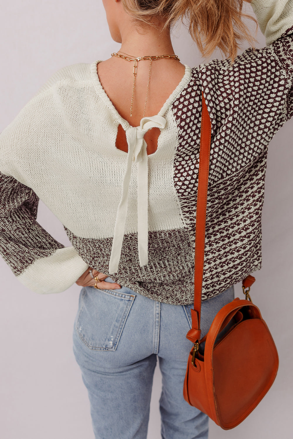 Colorblock Tie-Back Drop Shoulder Sweater