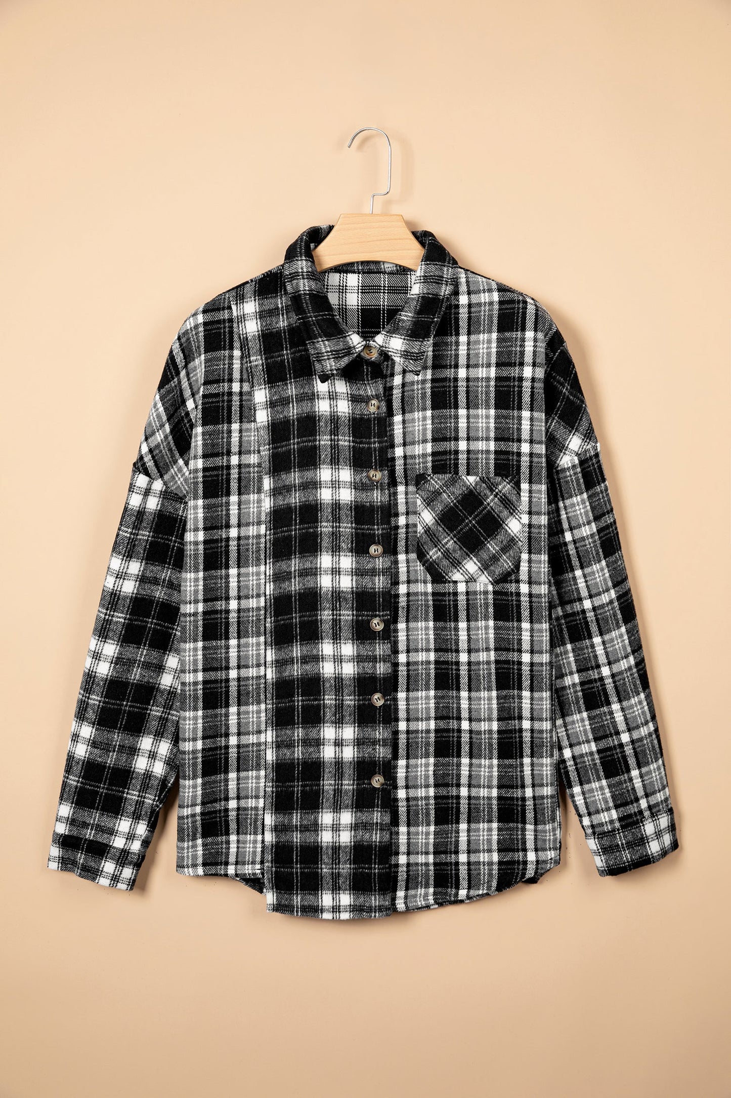 Plus Size Plaid Chest Pocket Long Sleeve Shacket