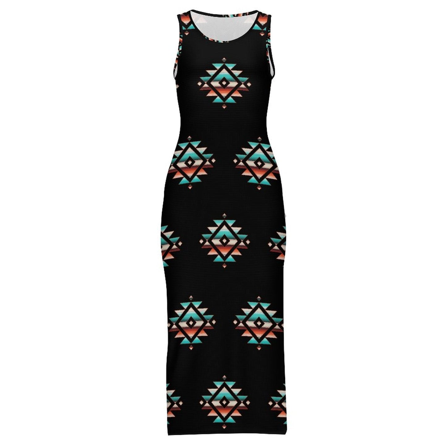 Southwestern Aztec Sleeveless Bodycon Side Slit Western Maxi Dress