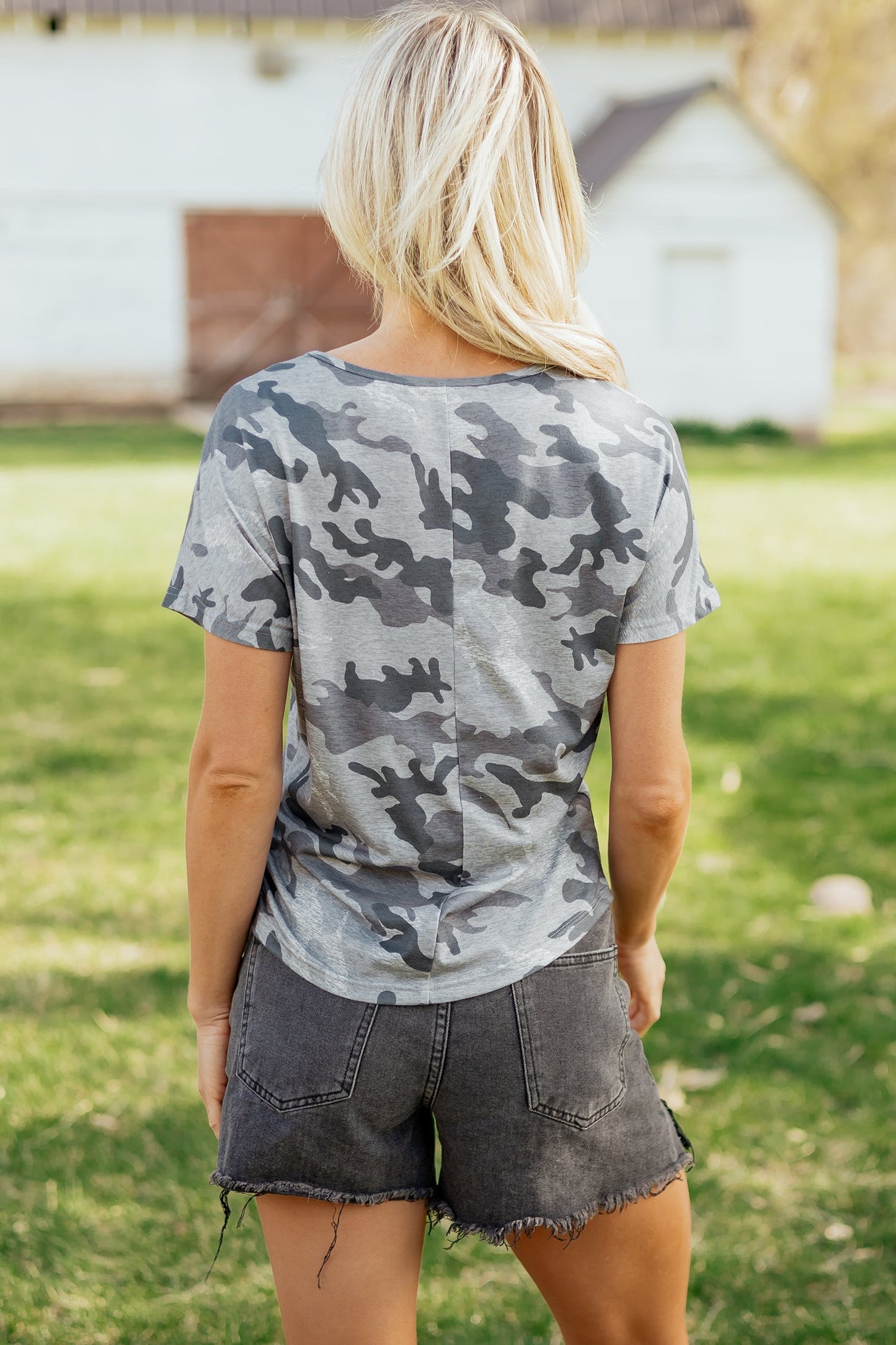 Camo Short Sleeve Round Neck T-Shirt