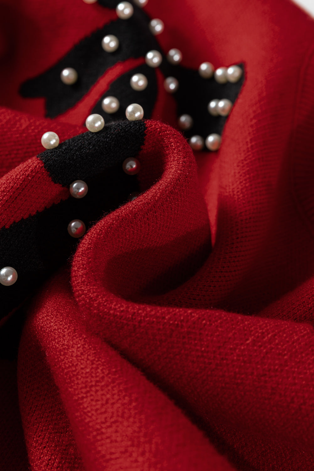 Bow Pearl Embellished Drop Shoulder Sweater