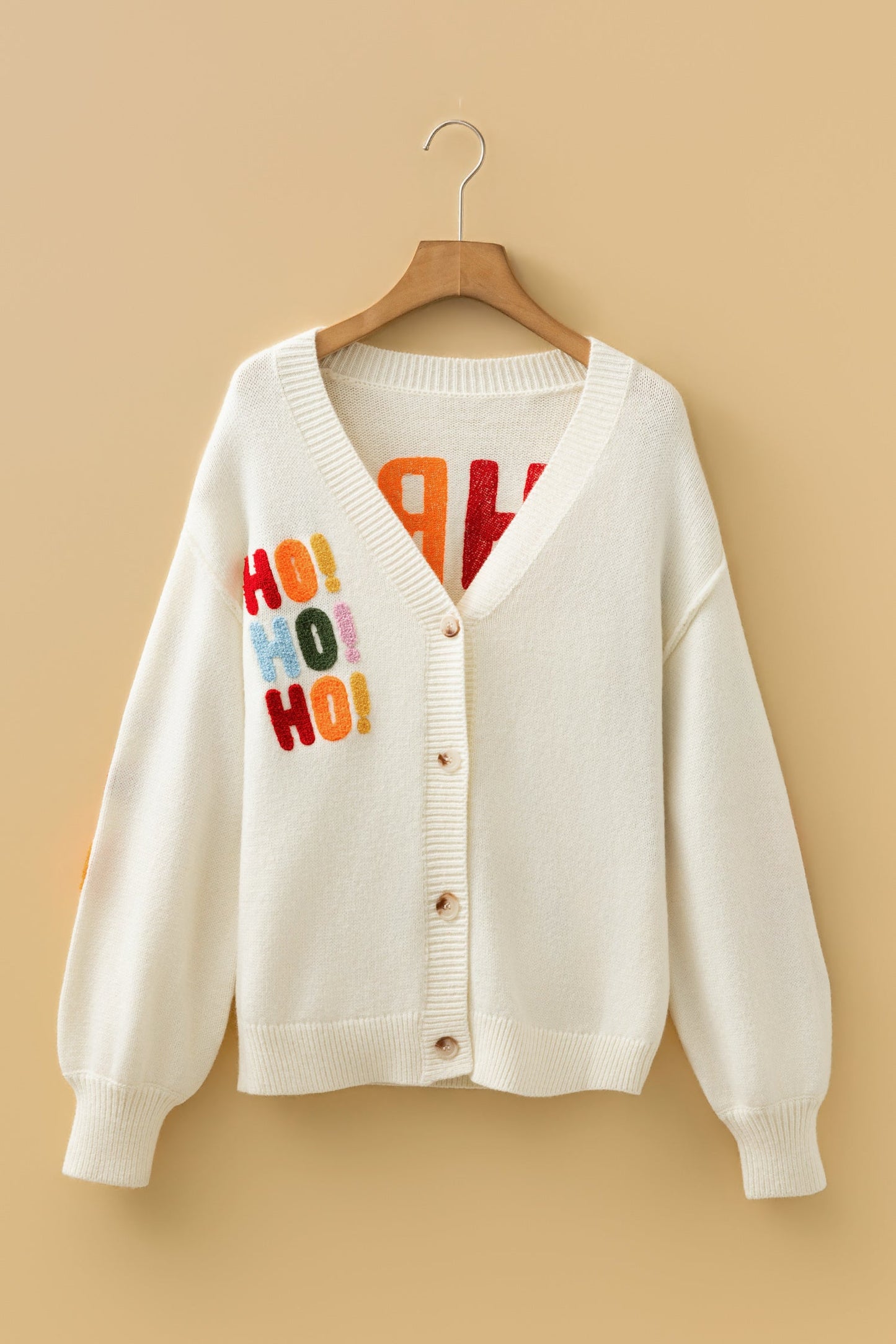 Ho Ho Ho Merry Christmas Buttoned V-Neck Cardigan