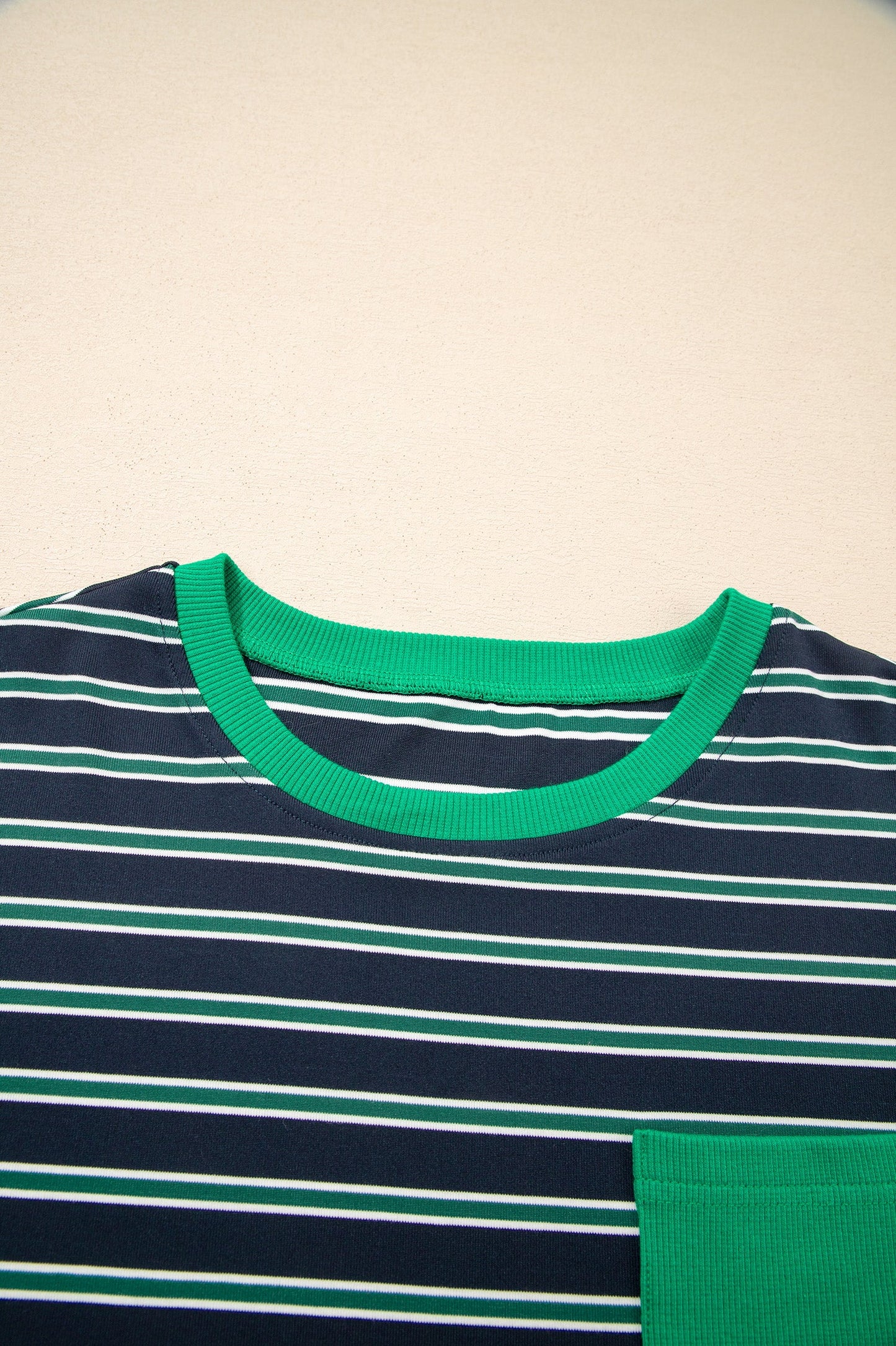 Stripe Ribbed Colorblock Patchwork Round Neck Top
