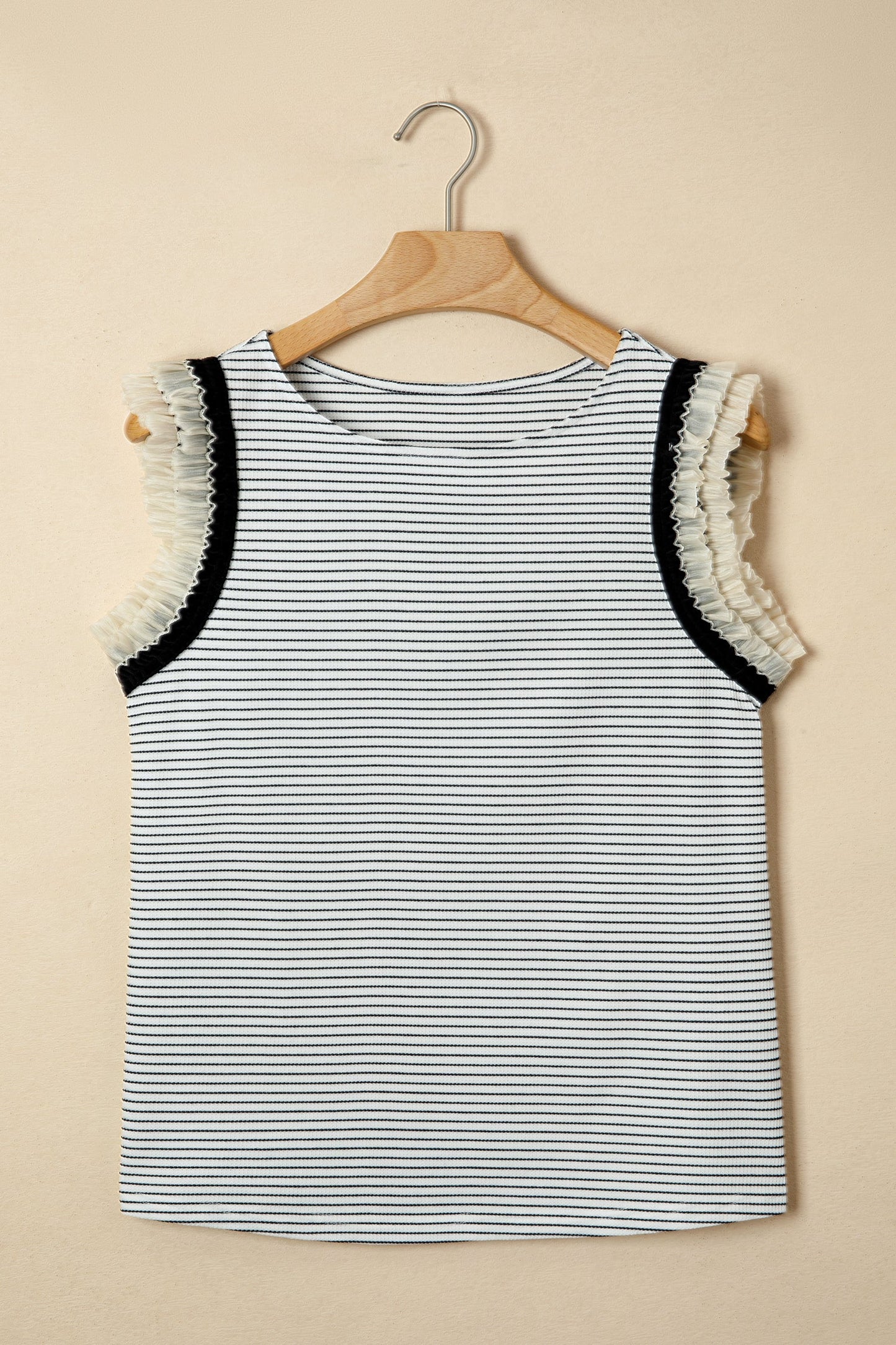 Stripe Contrasted Ruffle Trim Casual Tank Top