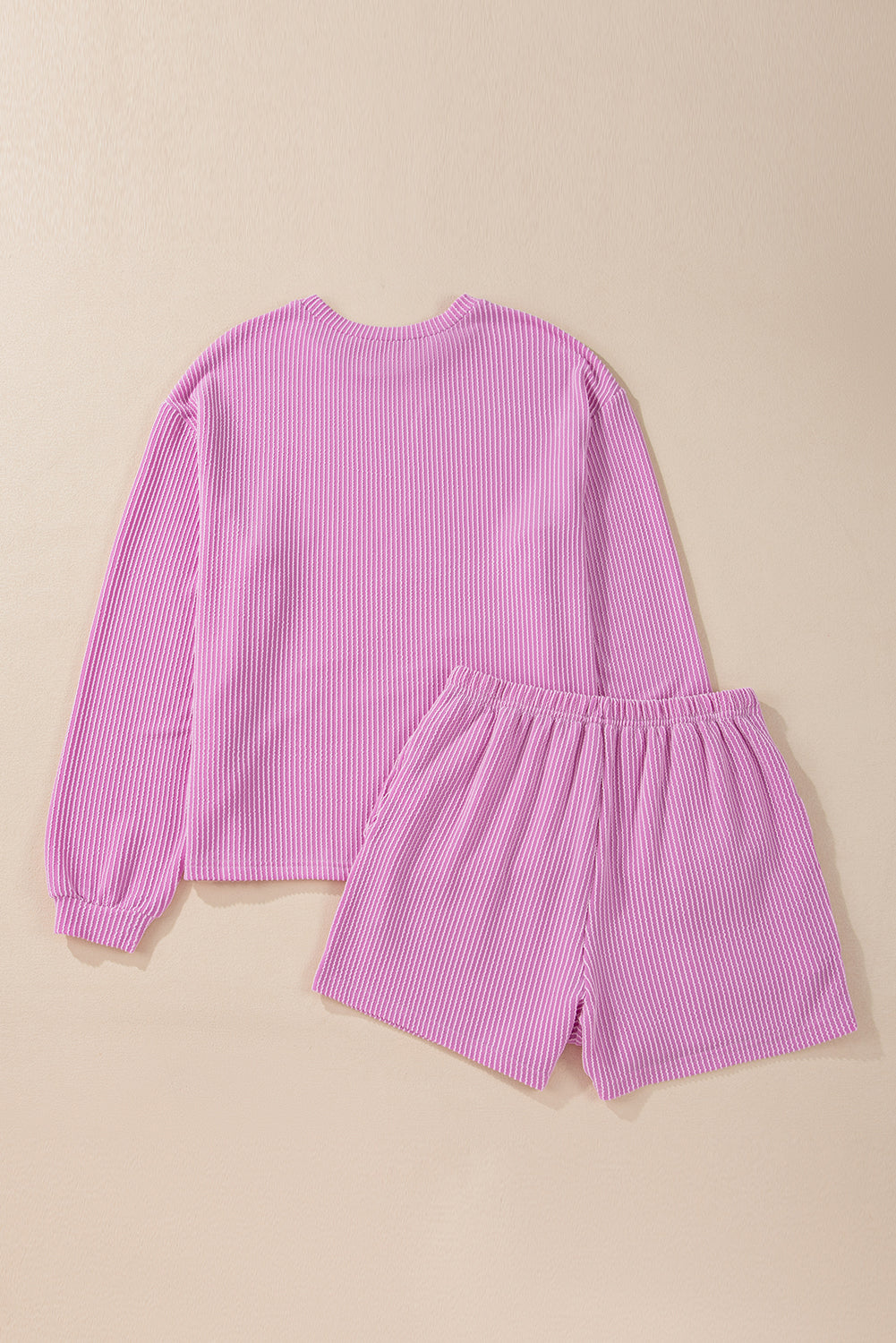 Corded Knit Long Sleeve Top and Shorts Set