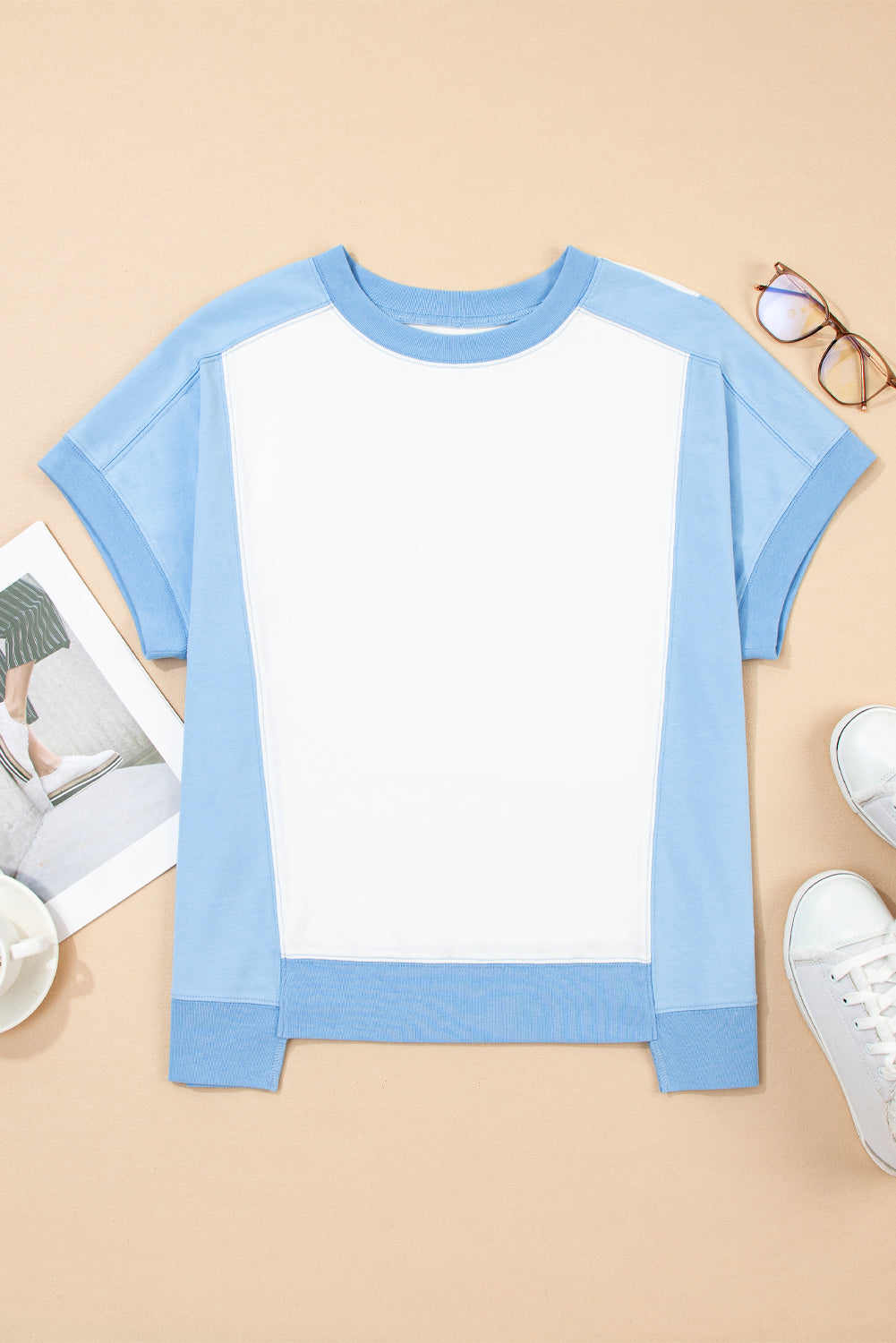 Colorblock Exposed Seam Crew-Neck T-Shirt