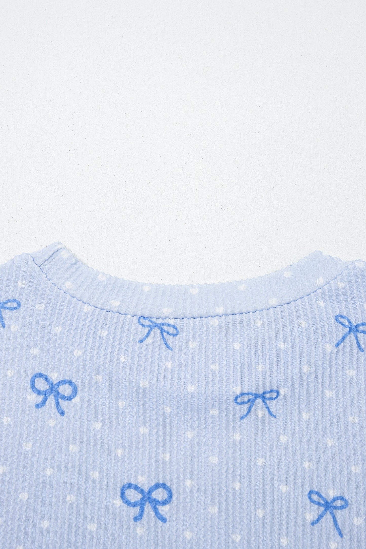 Polka Dot Bow Corded Knit Top and Shorts Set
