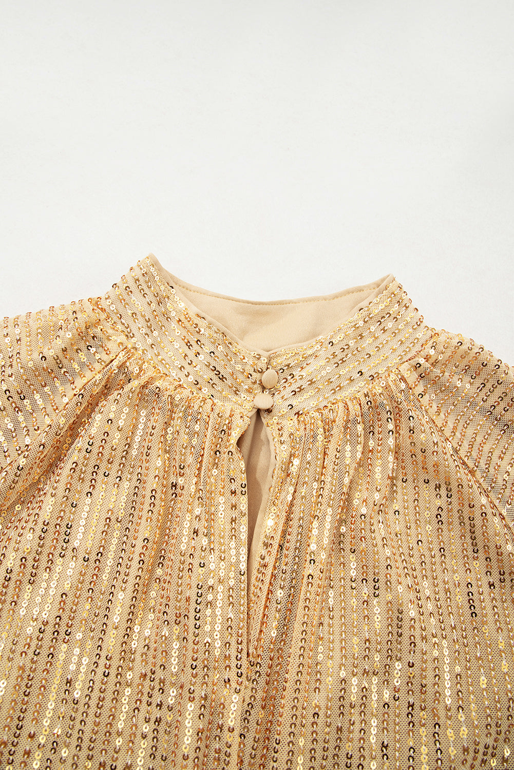Solid Metallic Sequin Balloon Sleeve Blouse