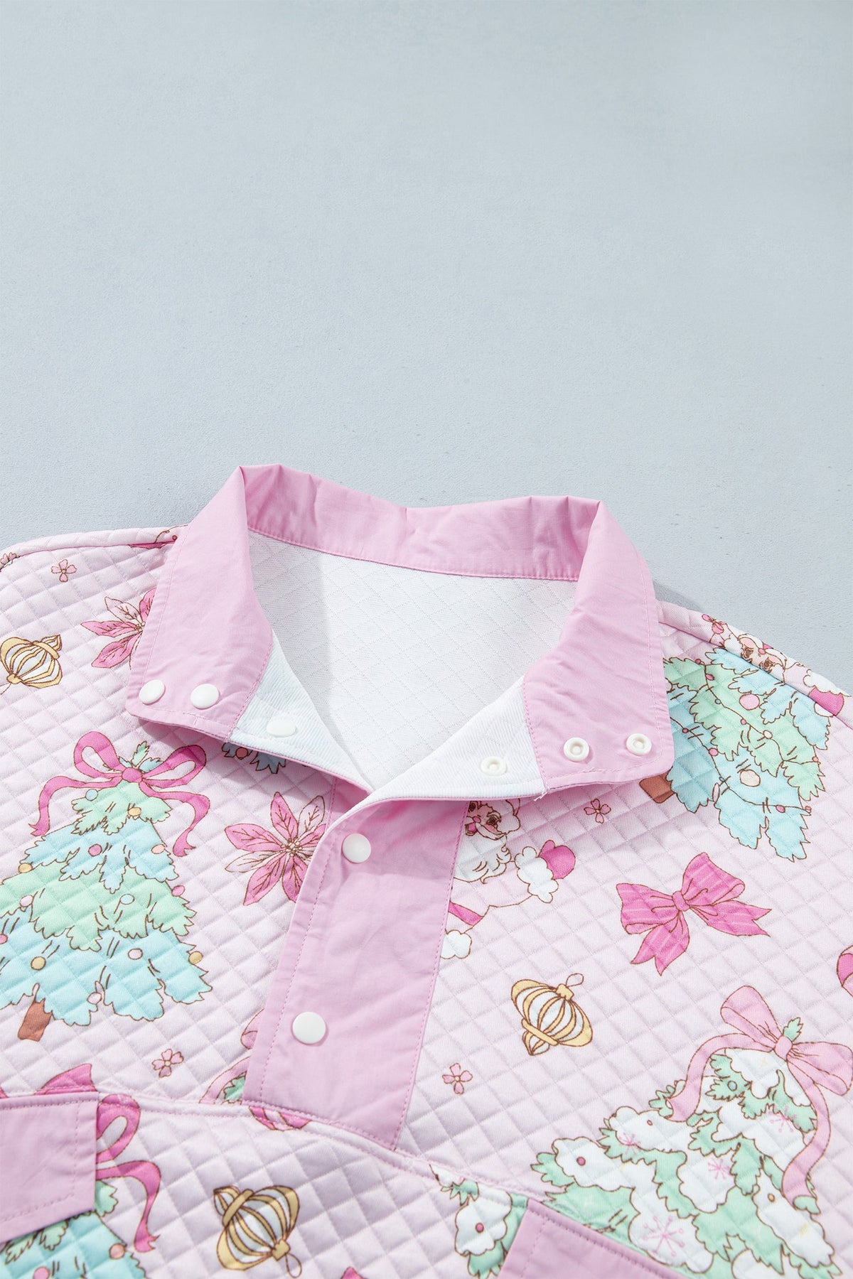 Christmas Santa Quilted Buttoned Collar Sweatshirt