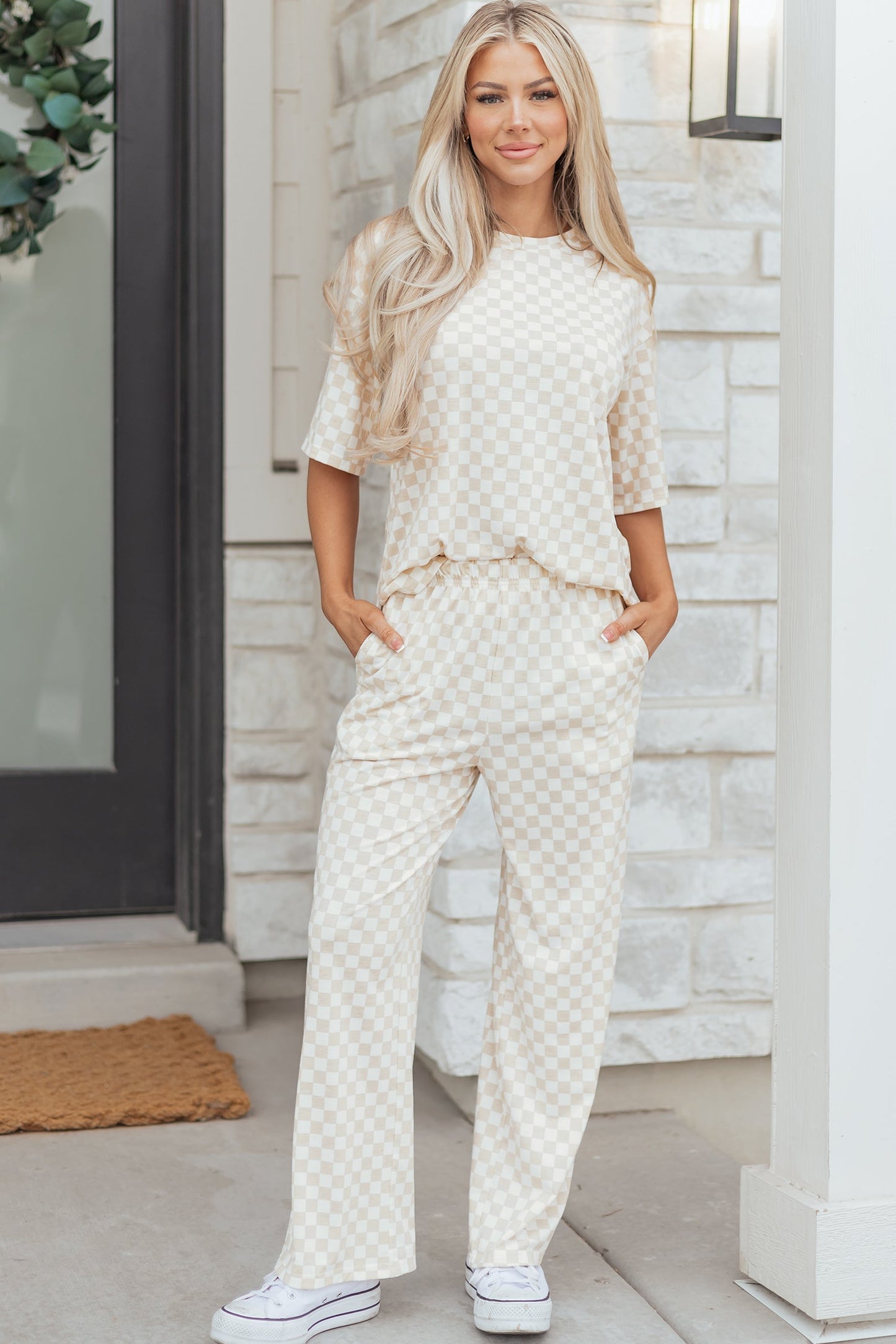 Checker Short Sleeve Tee & Pants Lounge Set