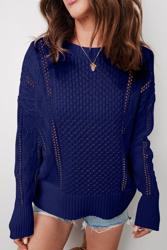 Textured Knit Eyelet Long Sleeve Sweater