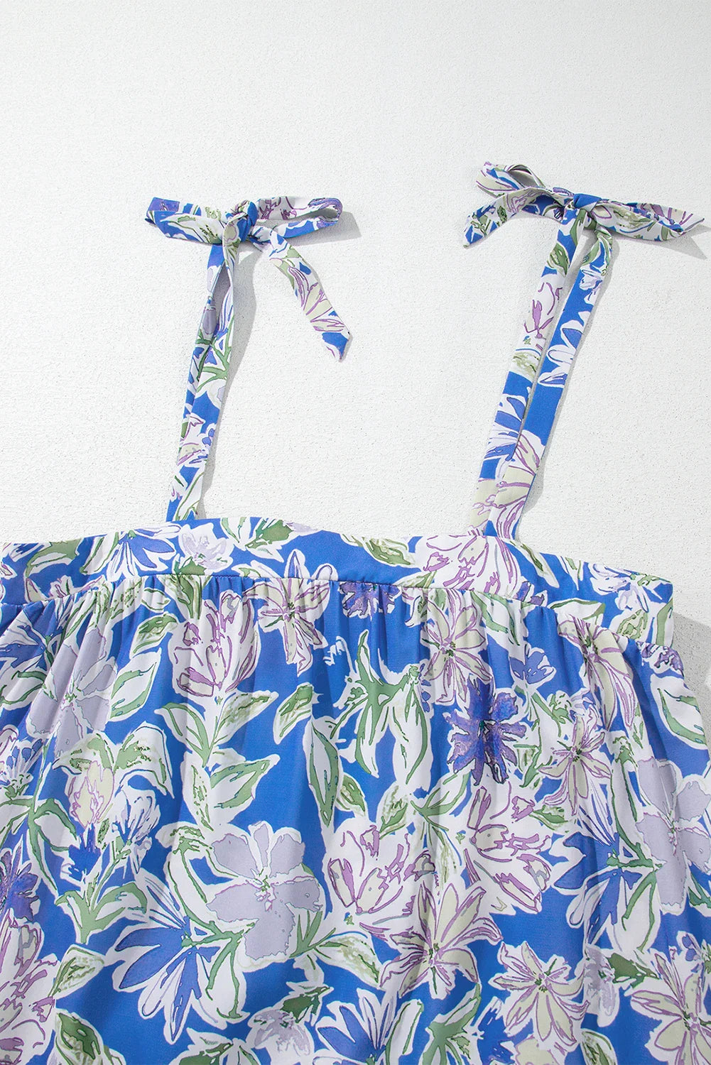 Floral Self-Tie Straps Flowy Ruffle Long Dress