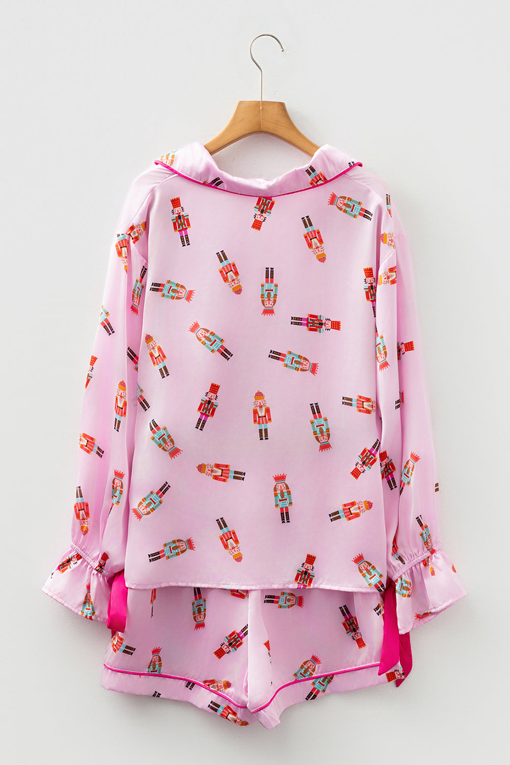 Nutcracker Contrast Trim Tied-Up Bow Pajama Set