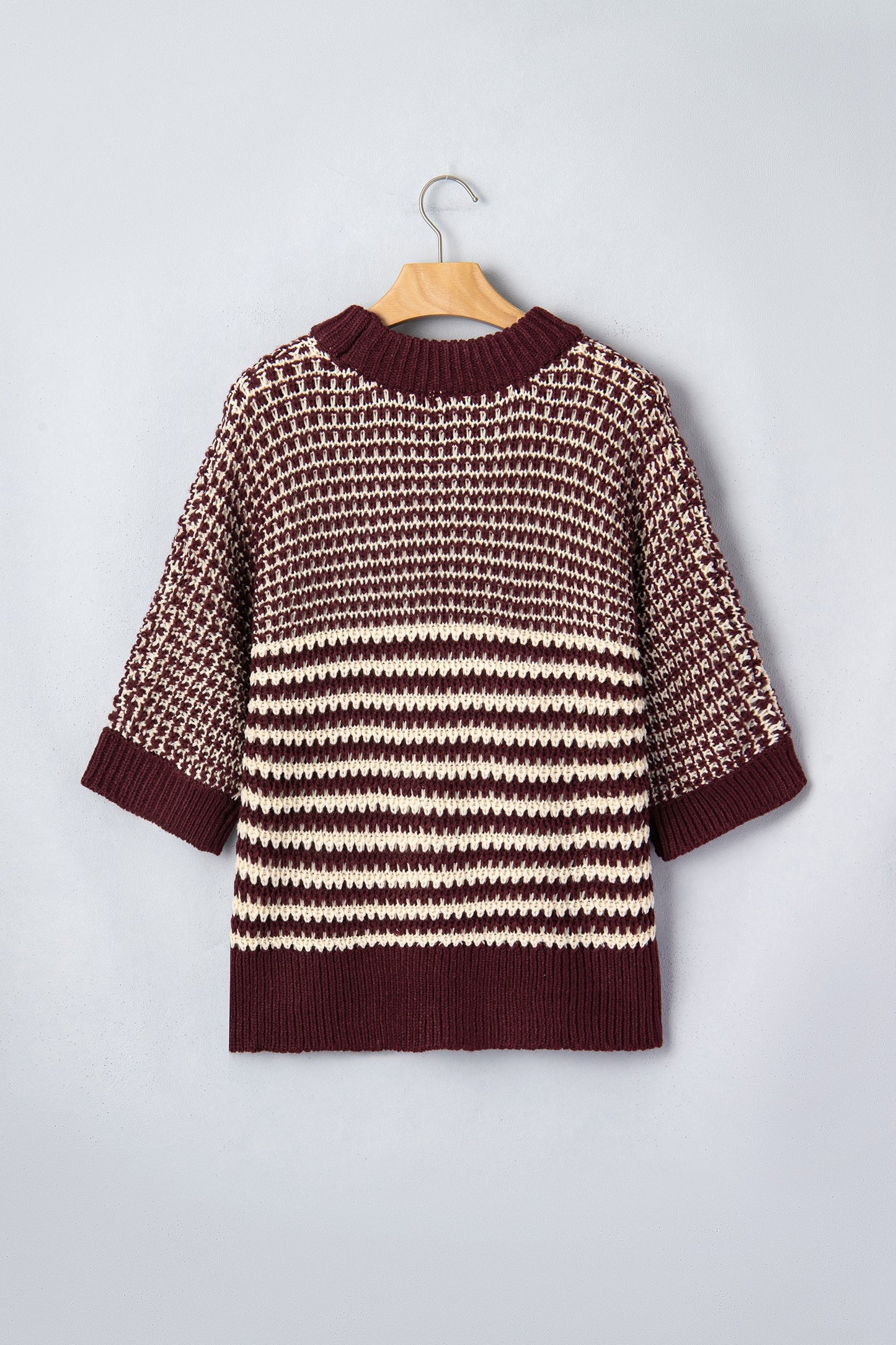 Stripe Draped 3/4 Sleeve Slouchy Sweater