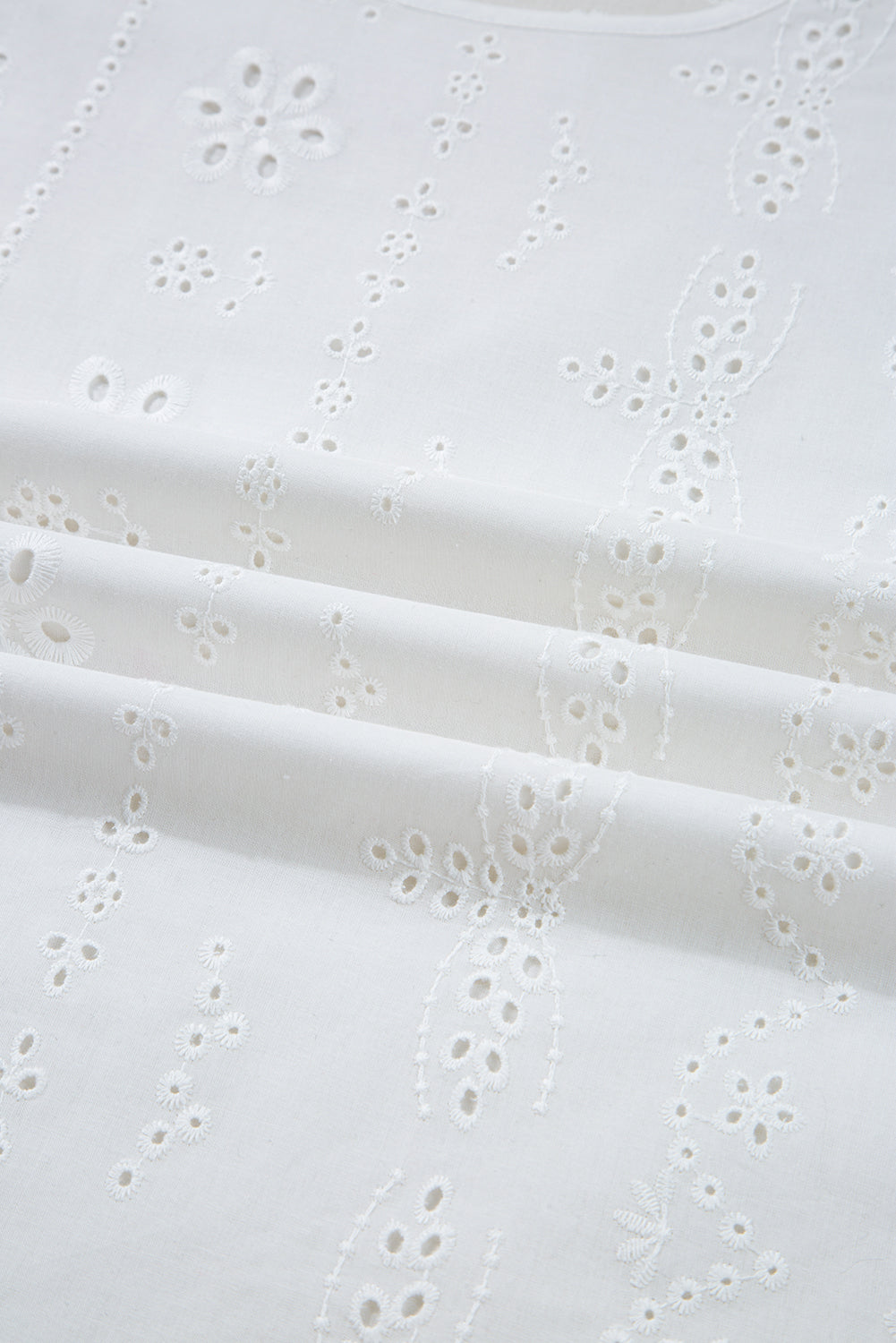 Solid Eyelet Embroidered Long Sleeve Blouse