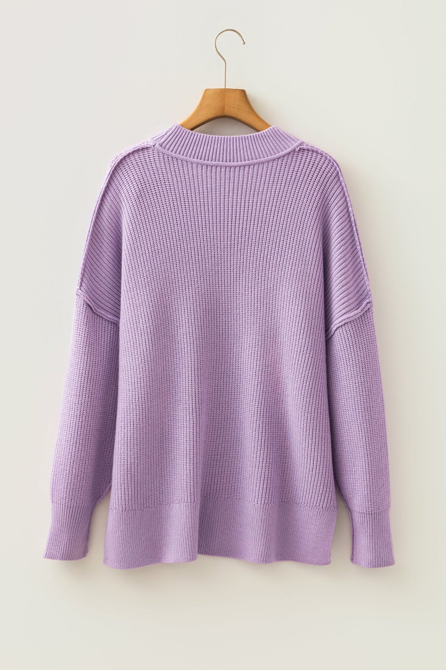Exposed Hem Drop Shoulder Ribbed Knit Sweater
