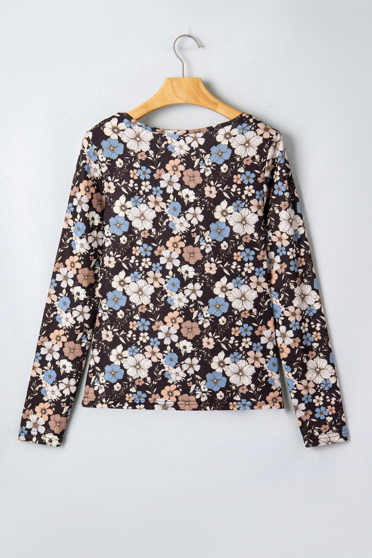 Leopard & Floral Square Neck Long Sleeve T-Shirt