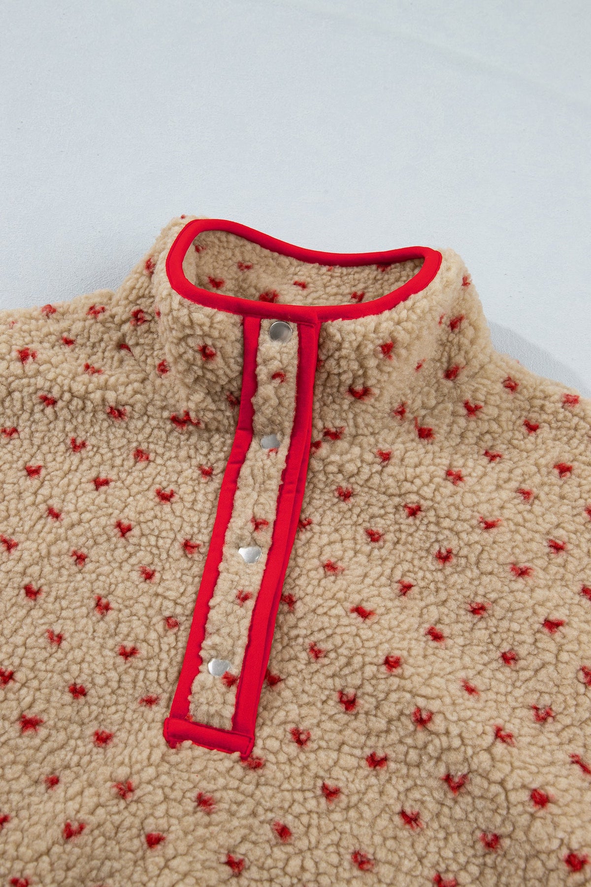 Heart Fleece Colorblock Half Button Collared Sweatshirt