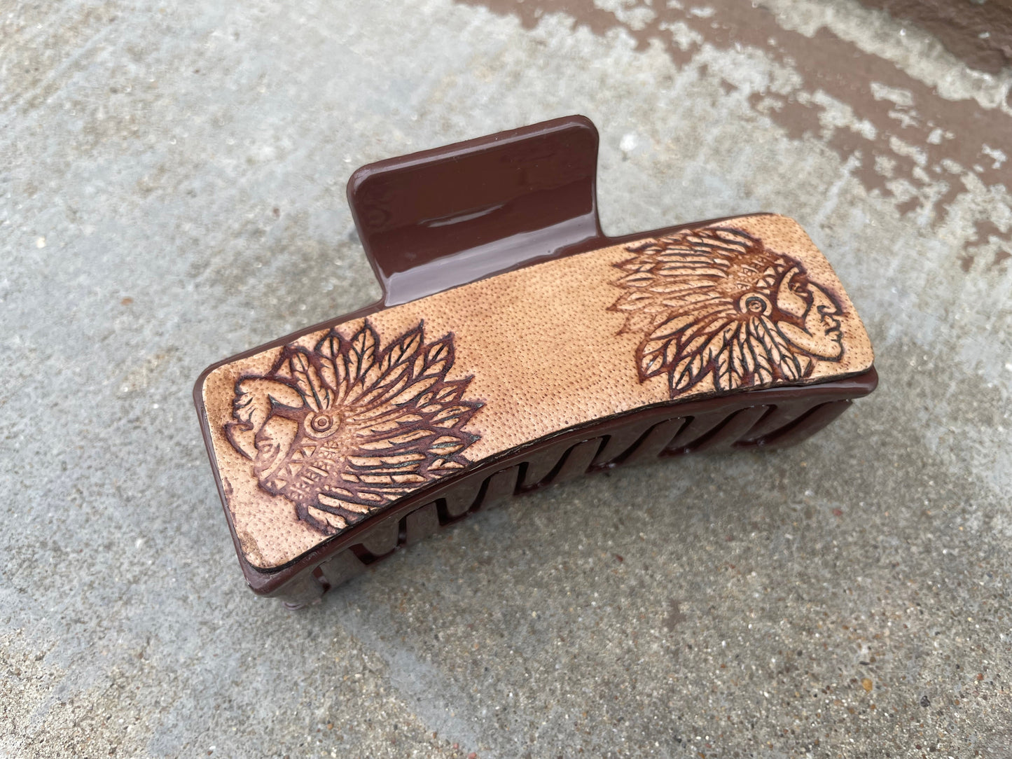 Native inspire Tooled Leather Hair Claw Clips 4”