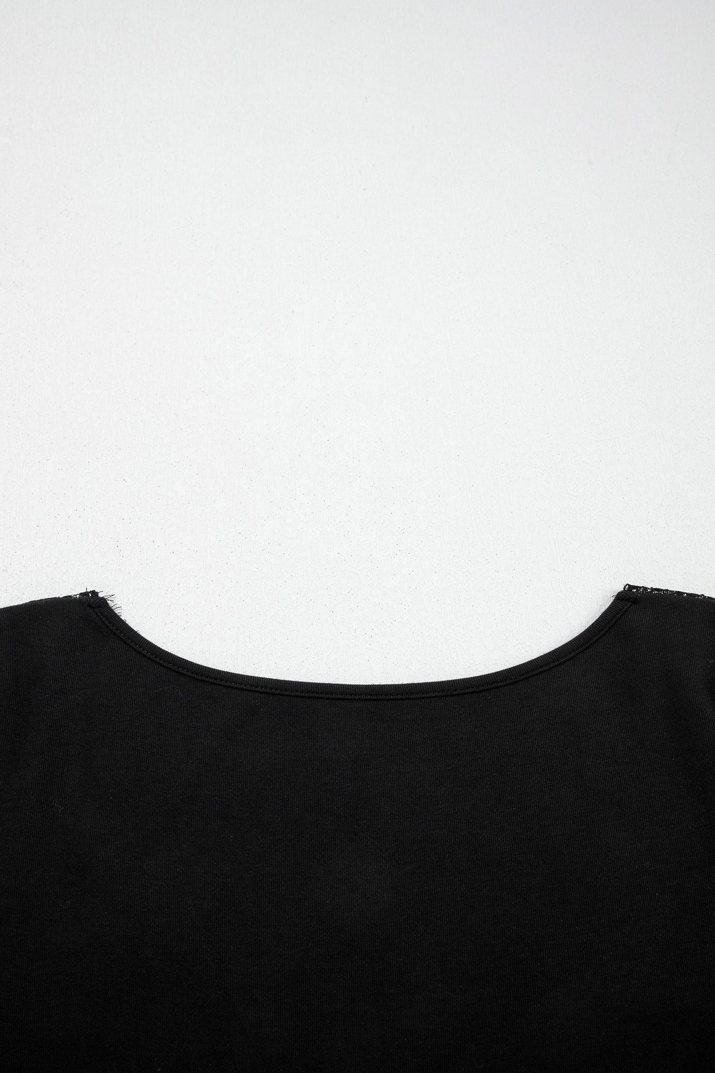 Solid Lace Trim V-Neck Long Sleeve Top