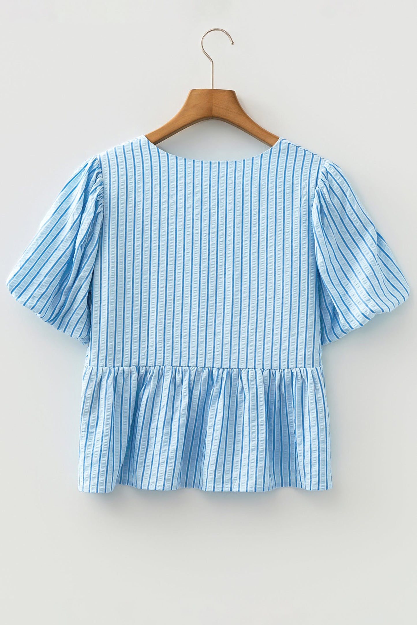 Bow Textured Puff Sleeve Babydoll Blouse