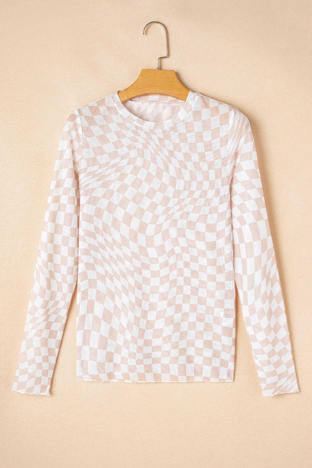 Checker Mesh Long Sleeve Top