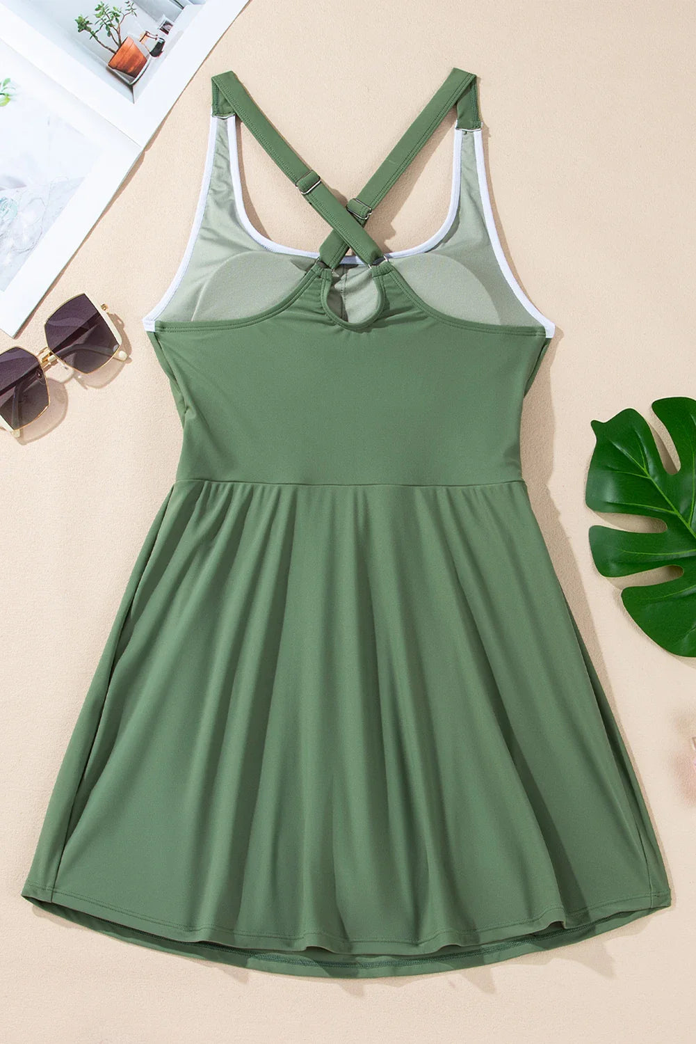 Contrast Trim Ruffle High Waist Swim Dress