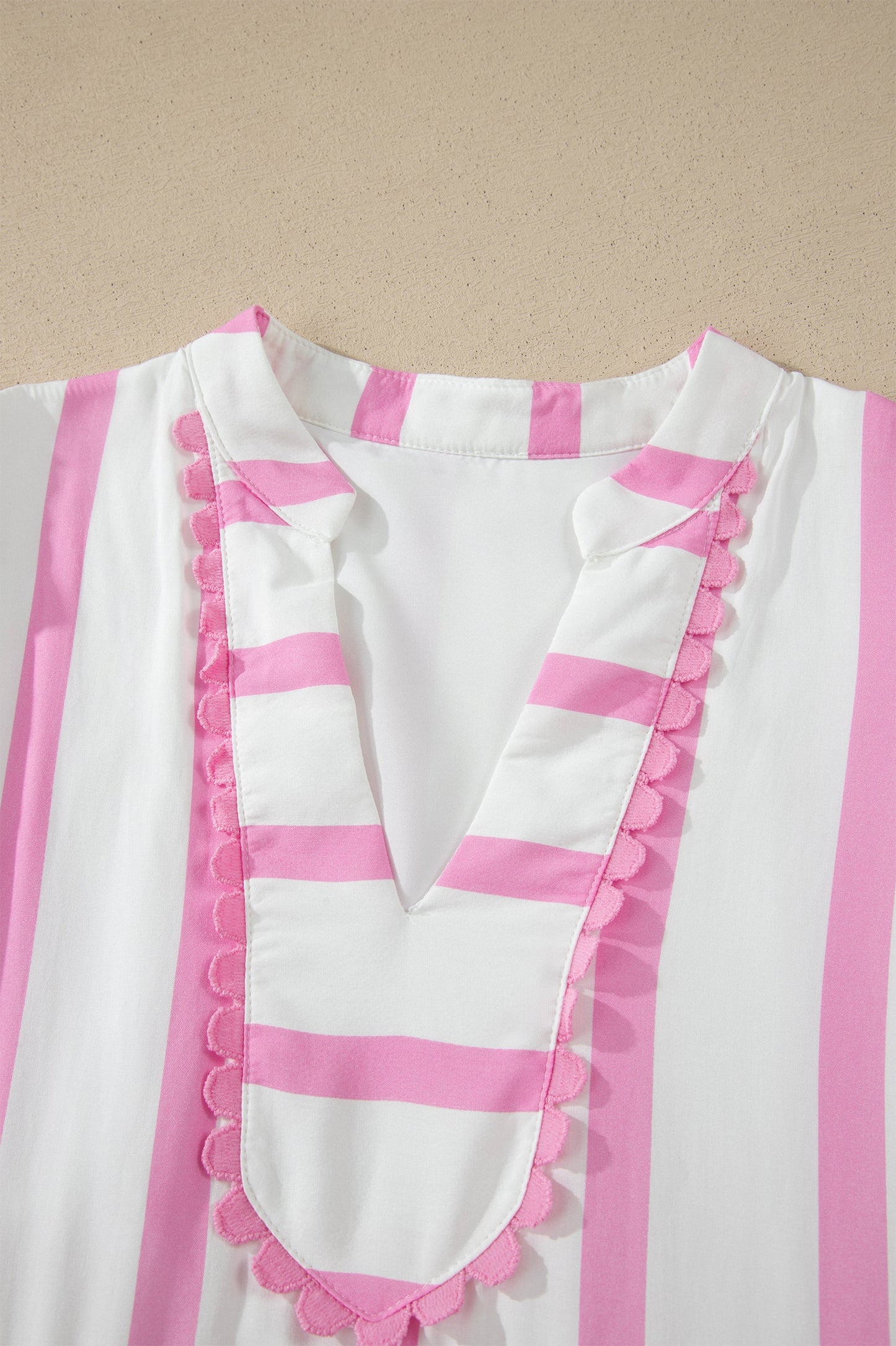 Stripe Ricrac Trim Notched Neck Midi Dress