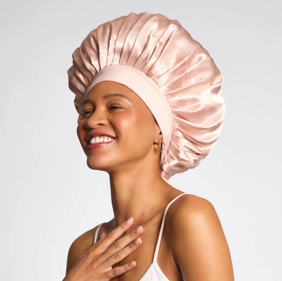 Adjustable Oversized Satin Bonnet- Blush by Kitsch
