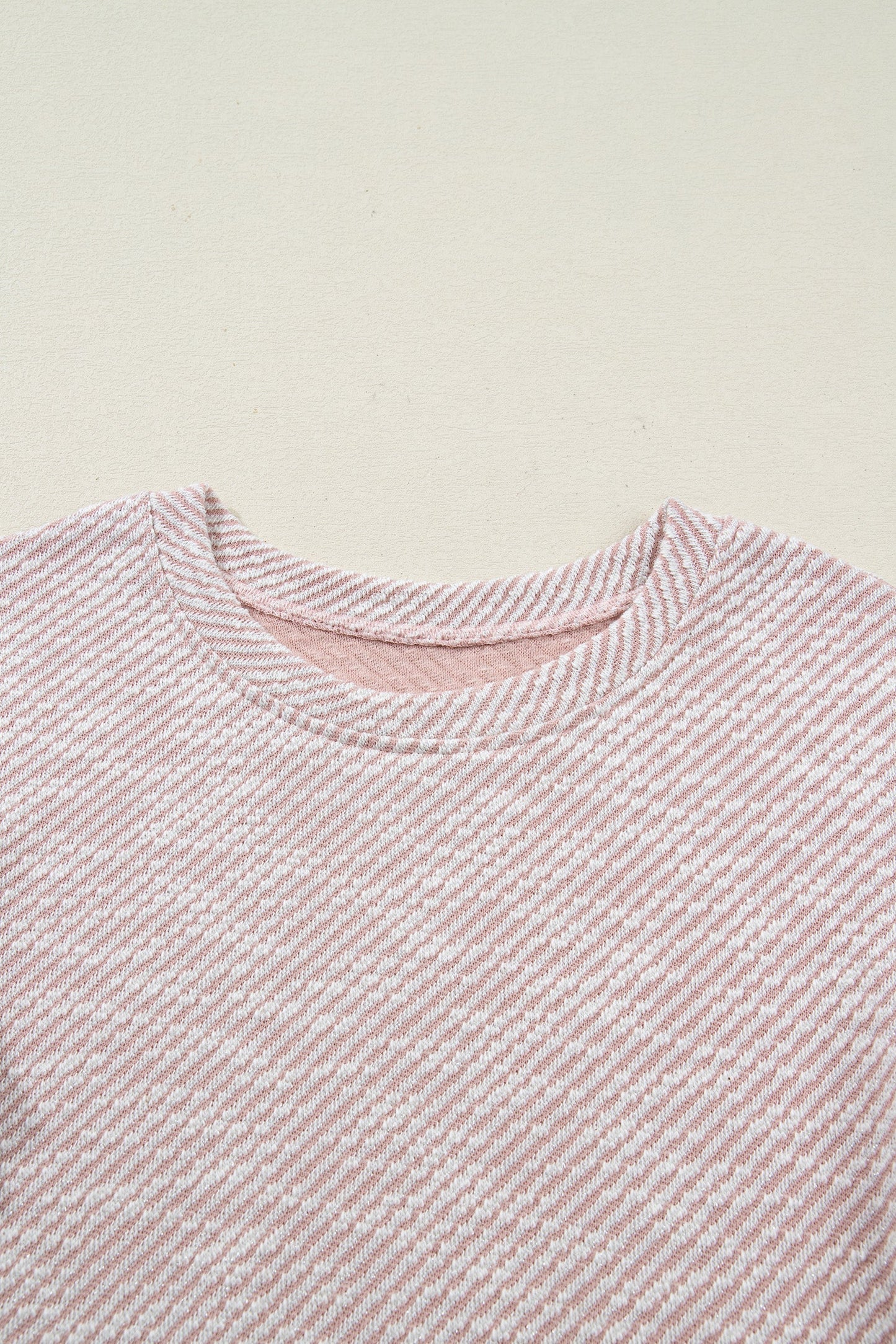 Stripe Twill Ruffle Lace Short Sleeve Blouse