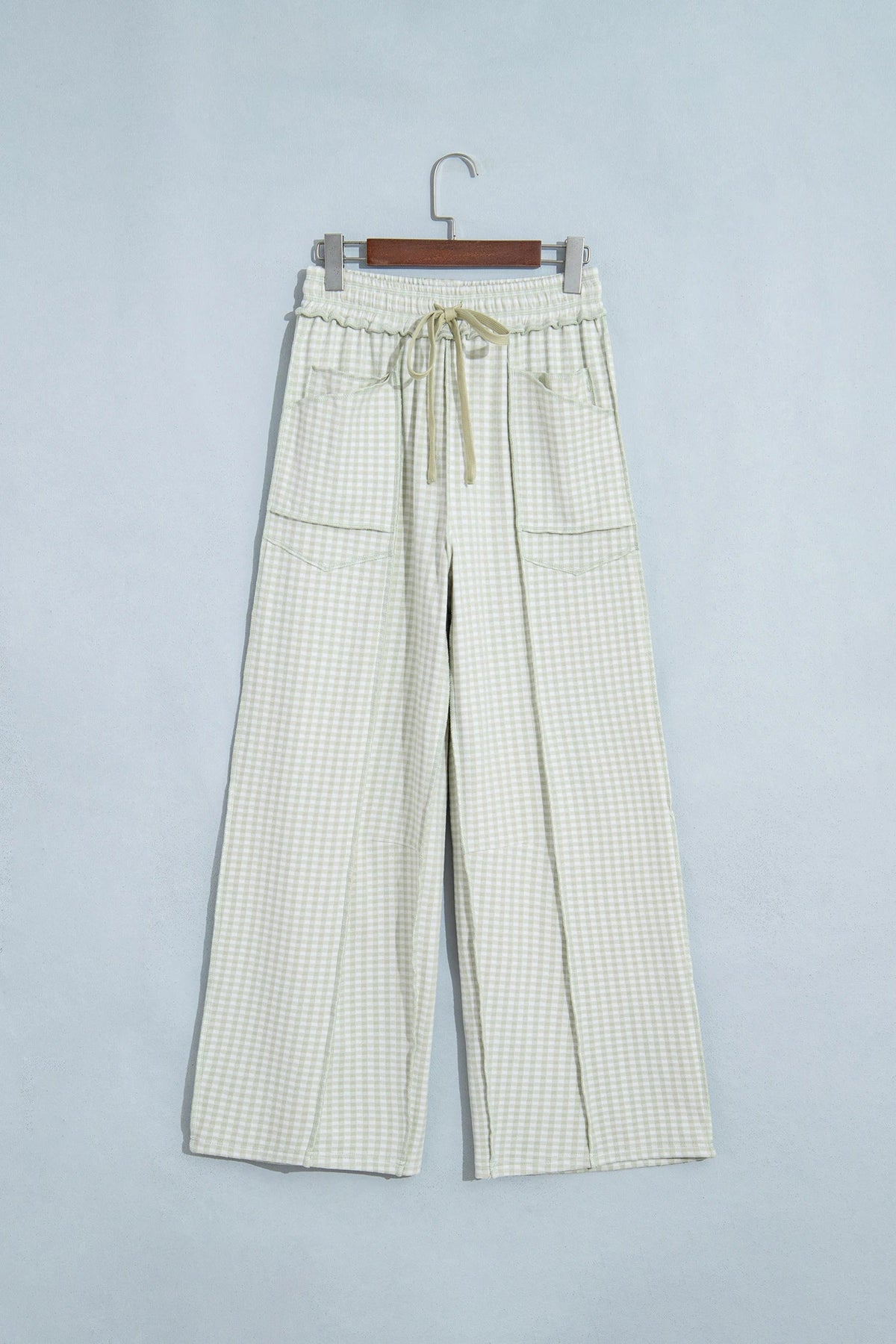 Plus Size Gingham Exposed Seam Drawstring Elastic Waist Pants