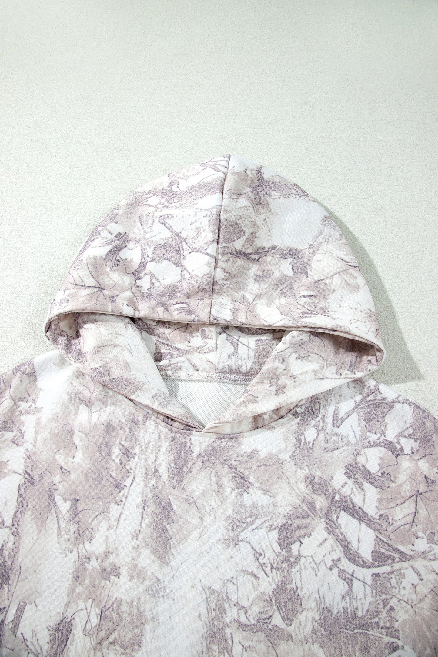 Abstract Camo Ribbed Trim Kangaroo Pocket Hoodie
